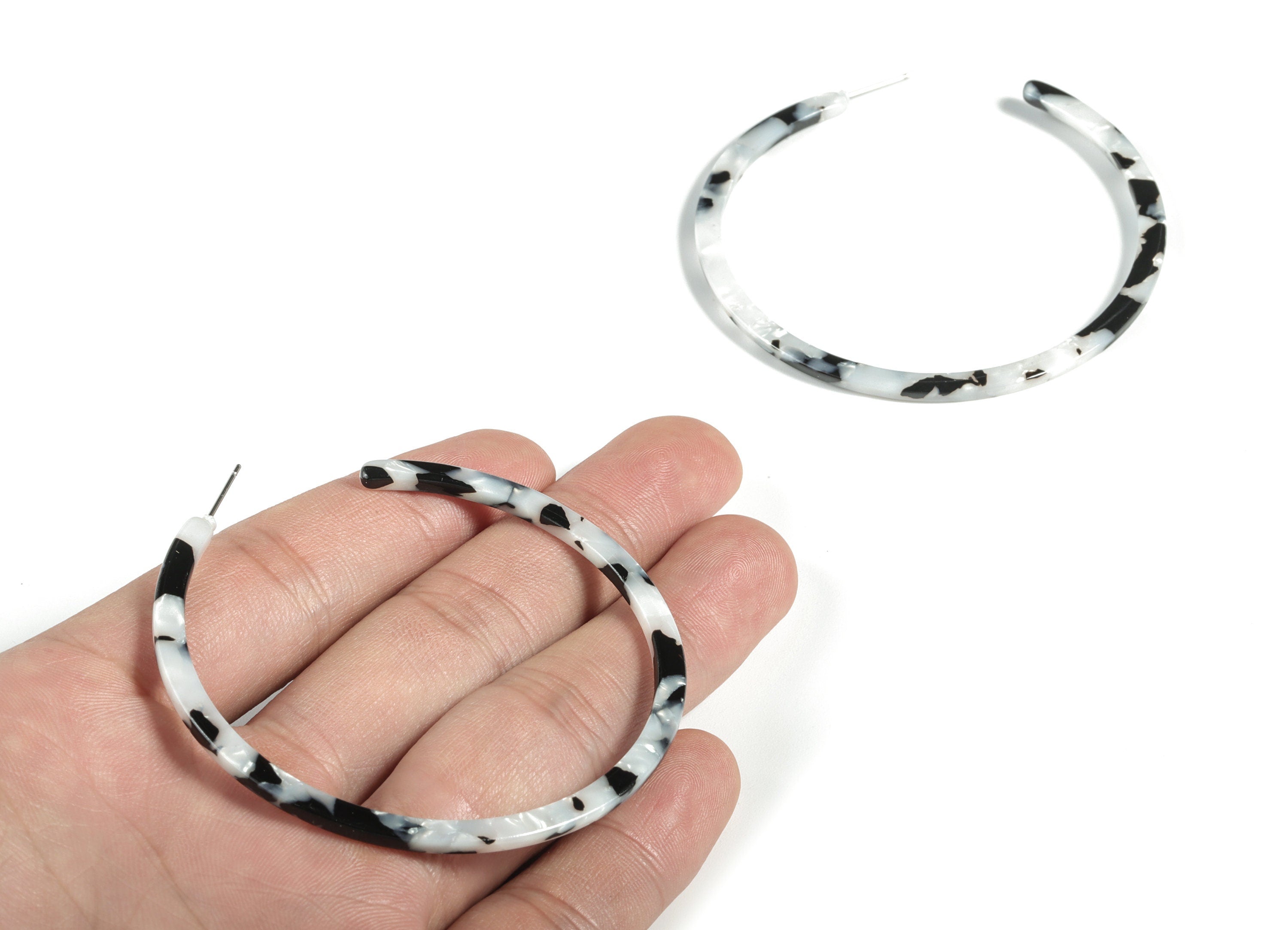 Open Hoop Earrings Stud - 2.5 inch Hoop Earring - Acetate Round Earring Post - Color Code: A15 - 66x4x3mm - AC1307B - DOMEDBAZAAR