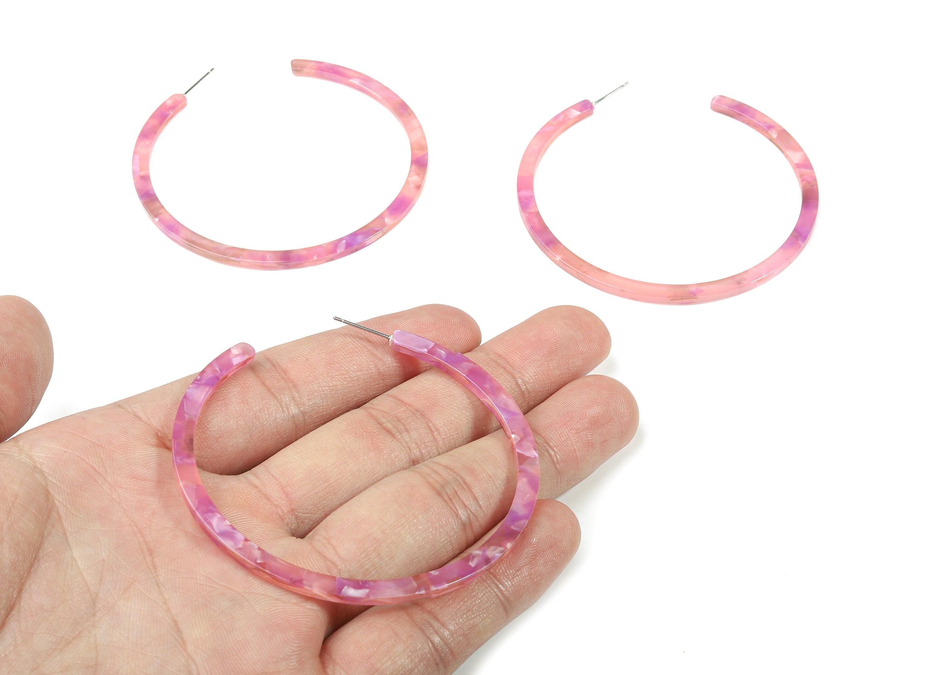 Open Hoop Earrings Stud - 2.5 inch Hoop Earring - Acetate Round Earring Post - Color Code: A433 - 66x4x3mm - AC1307-A433 - DOMEDBAZAAR