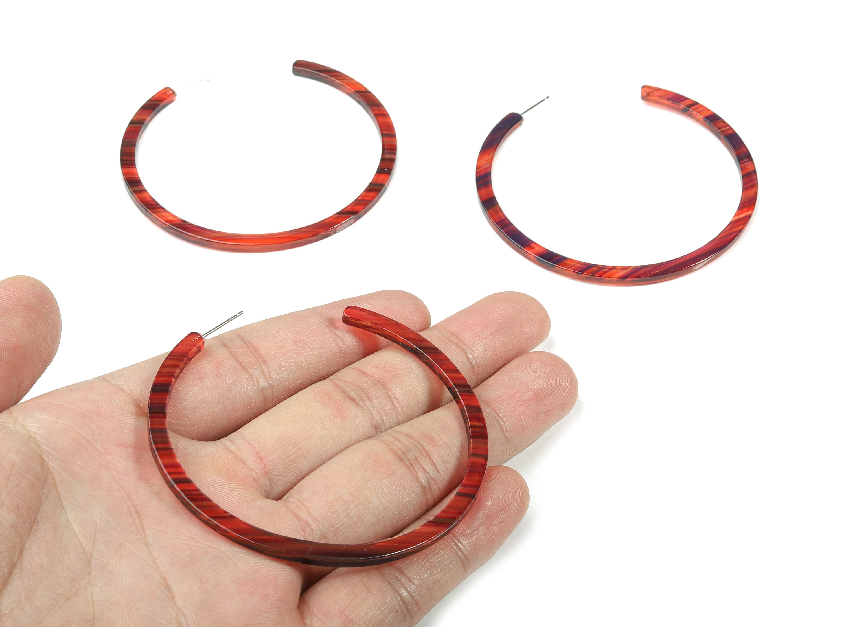Open Hoop Earrings Stud - 2.5 inch Hoop Earring - Acetate Round Earring Post - Color Code: A431 - 66x4x3mm - AC1307-A431 - DOMEDBAZAAR