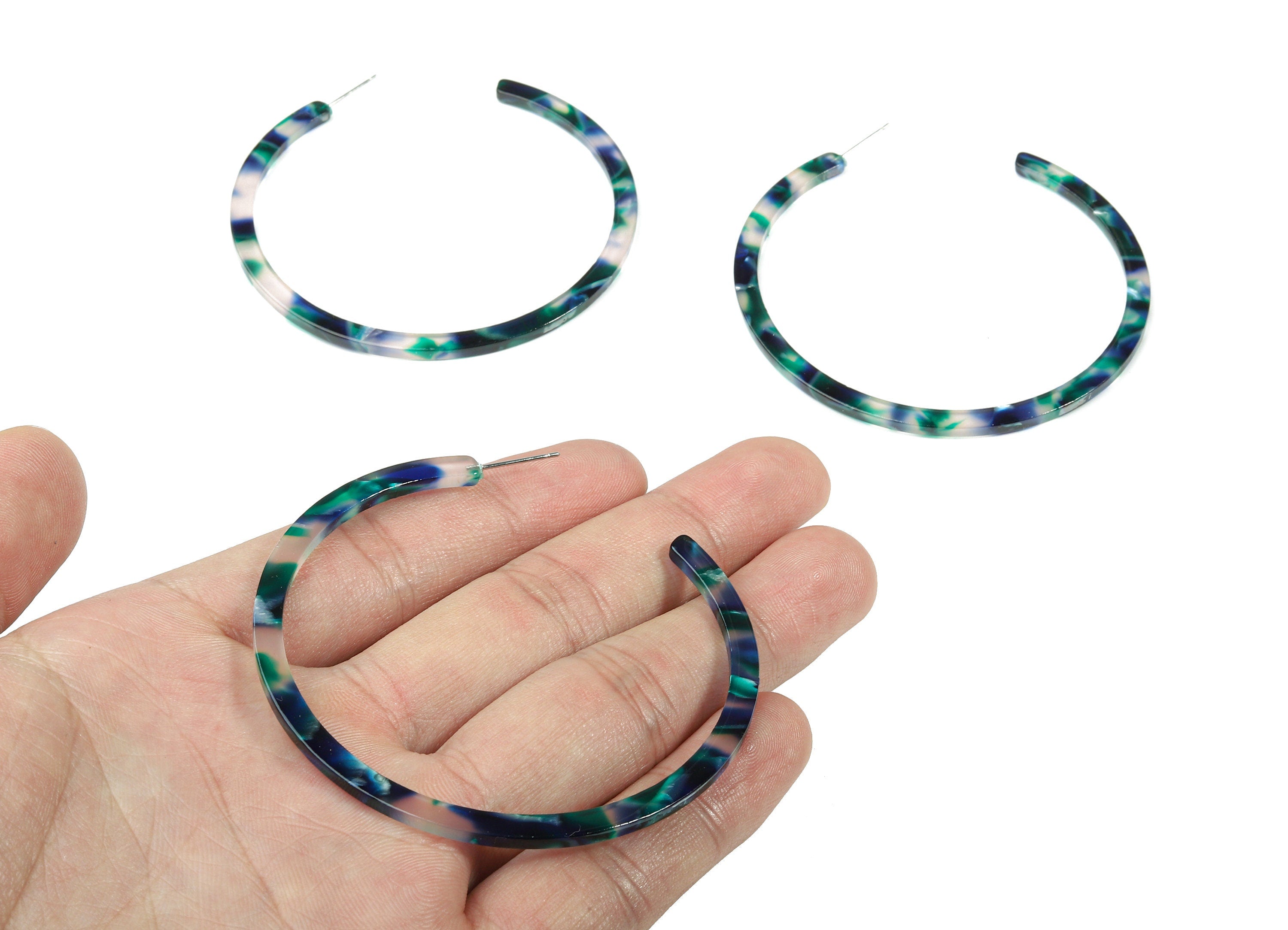 Open Hoop Earrings Stud - 2.5 inch Hoop Earring - Acetate Round Earring Post - Color Code: A18 - 66x4x3mm - AC1307-A18 - DOMEDBAZAAR