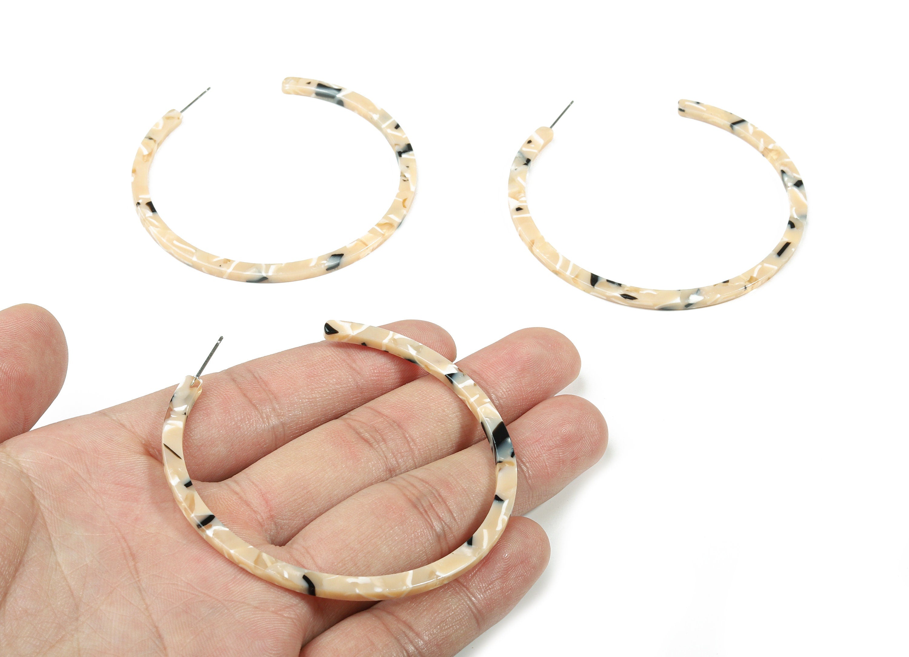 Open Hoop Earrings Stud - 2.5 inch Hoop Earring - Acetate Round Earring Post - Color Code: A436 - 66x4x3mm - AC1307-A436 - DOMEDBAZAAR