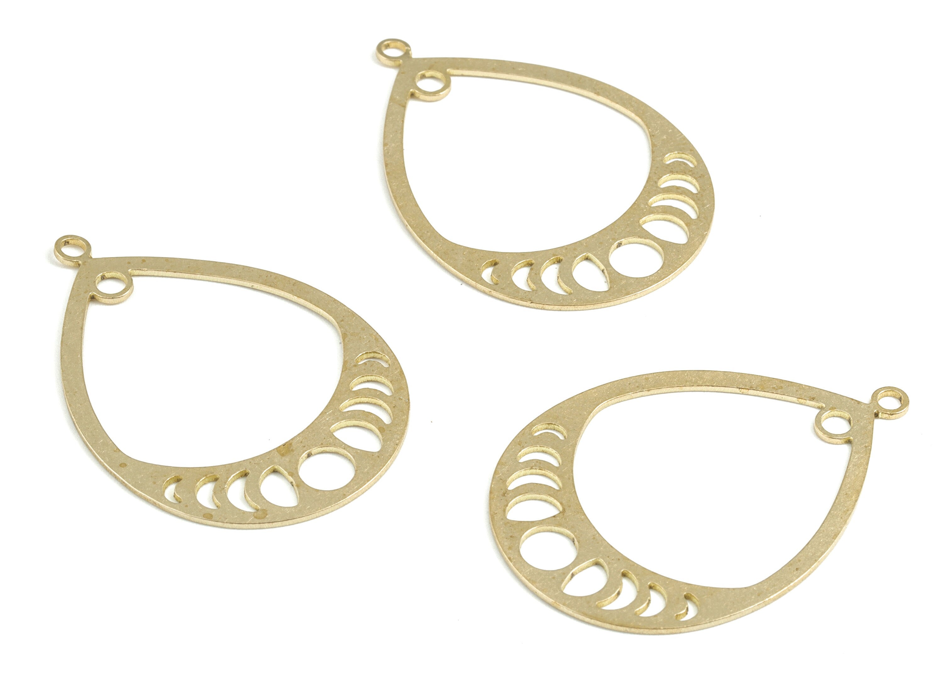 Brass Drop Earring Connector - Raw Brass Phases Of Moon Charms - Earring Findings - Jewelry Supplies - 39.84x27.81x0.69mm - PP3633 - DOMEDBAZAAR
