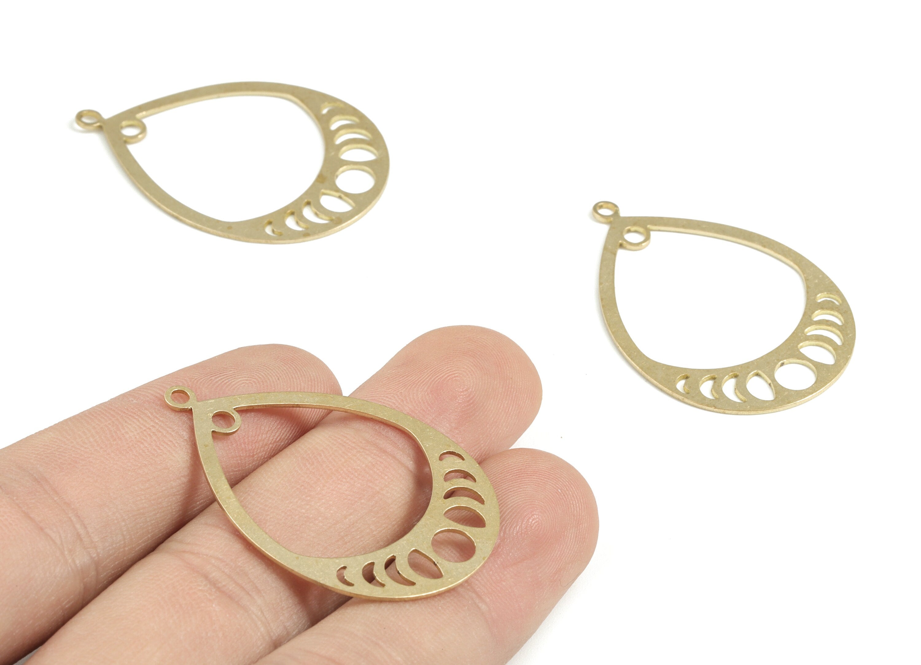 Brass Drop Earring Connector - Raw Brass Phases Of Moon Charms - Earring Findings - Jewelry Supplies - 39.84x27.81x0.69mm - PP3633 - DOMEDBAZAAR