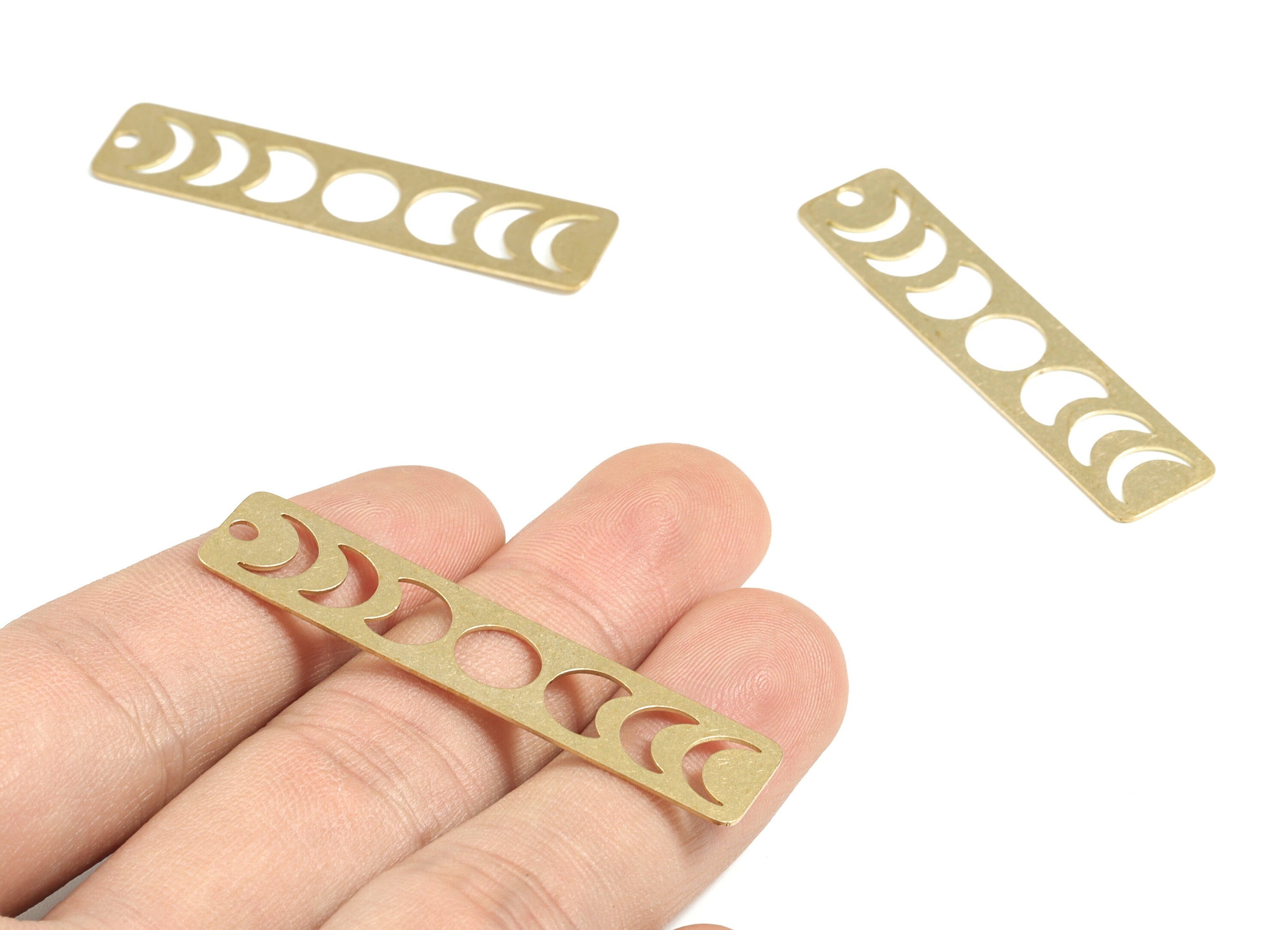 Brass Phases Of Moon Earring Charms - Raw Brass Moon Round Pendant - Earring Findings - Jewelry Supplies - 49.92x11.07x0.58mm - PP3632 - DOMEDBAZAAR