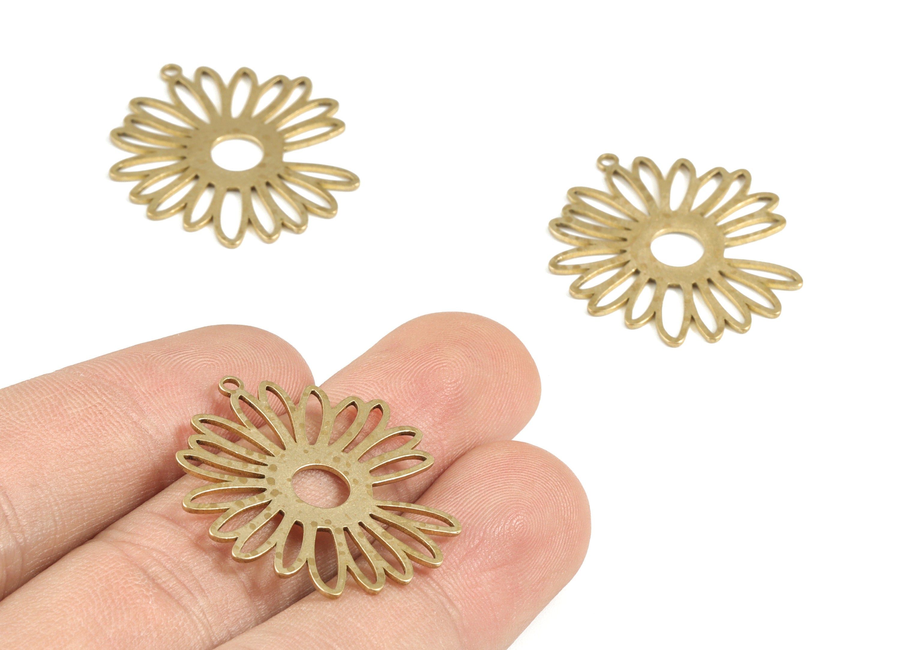 Brass Filigree Flower Earring Charms - Raw Brass Flower Pendant - Earring Findings - Jewelry Supplies - 29.88x27.77x0.76mm - PP3703 - DOMEDBAZAAR