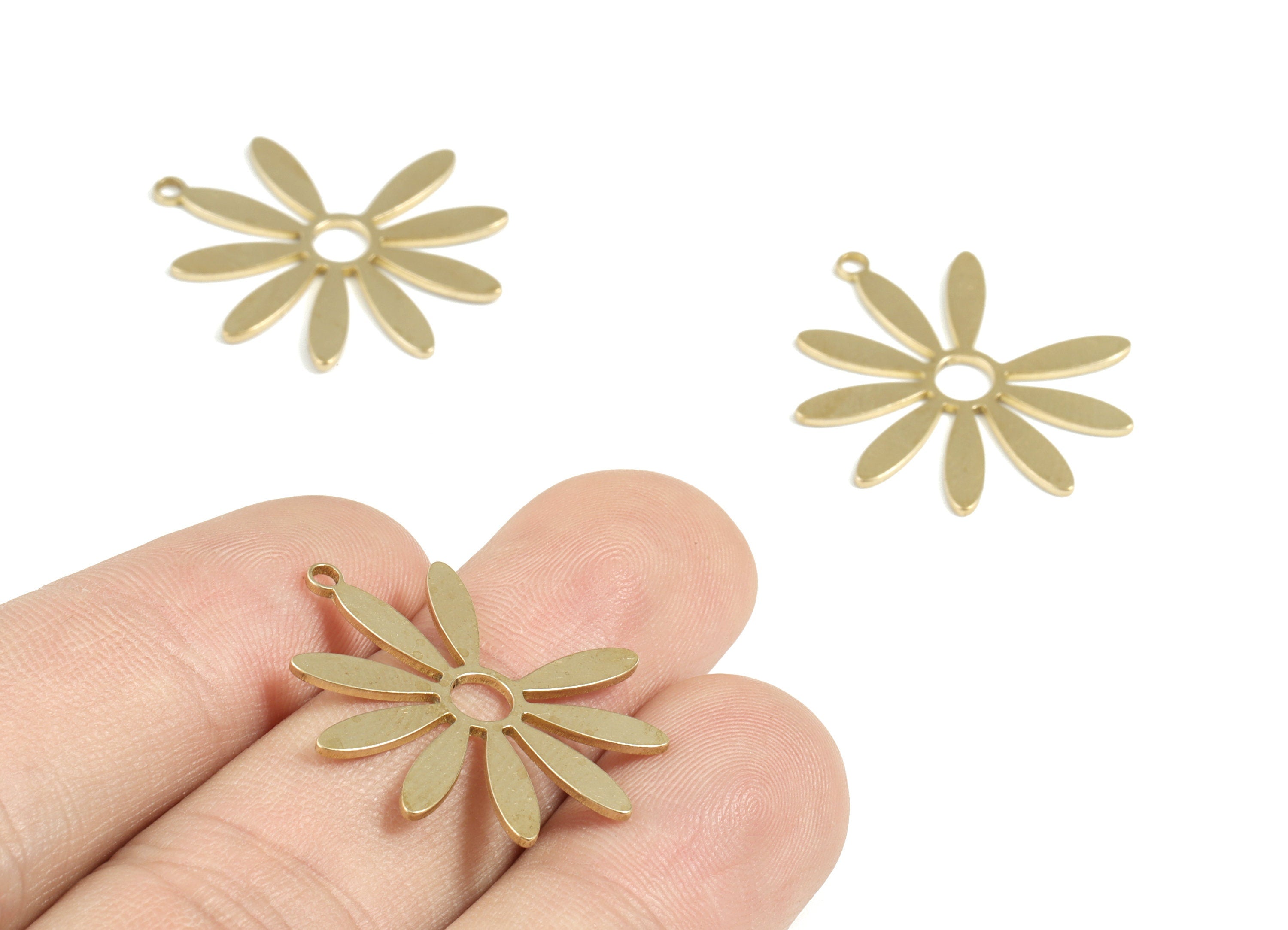 Brass Daisy Flower Earring Charms - Raw Brass Flower Pendant - Earring Findings - Jewelry Supplies - 26.83x24.57x0.78mm - PP3706 - DOMEDBAZAAR