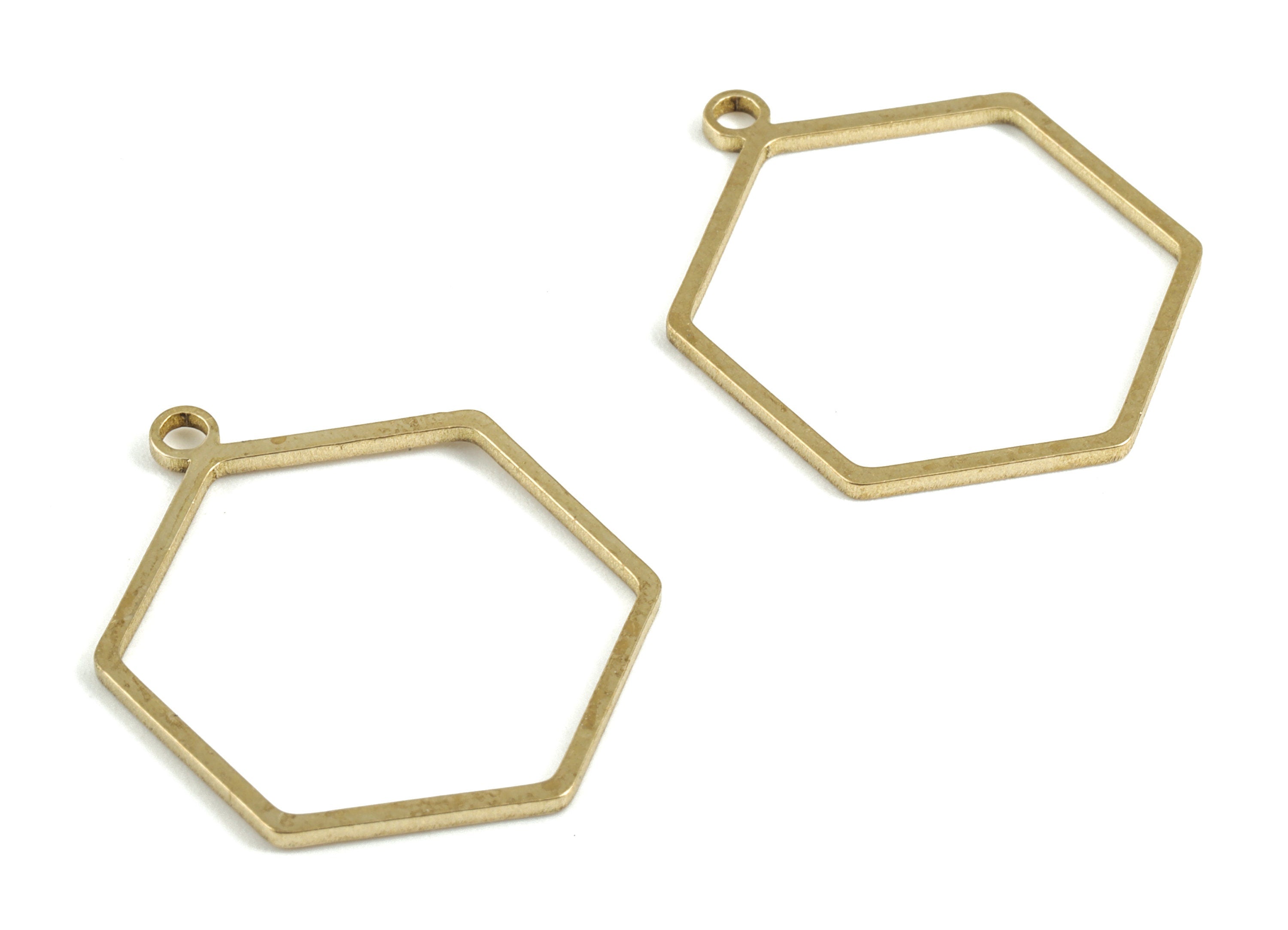 Brass Hexagon Earring Charms - Raw Brass Hexagon Pendant - Earring Findings - Jewelry Supplies - 27.89x22.17x1.15mm - PP3696 - DOMEDBAZAAR