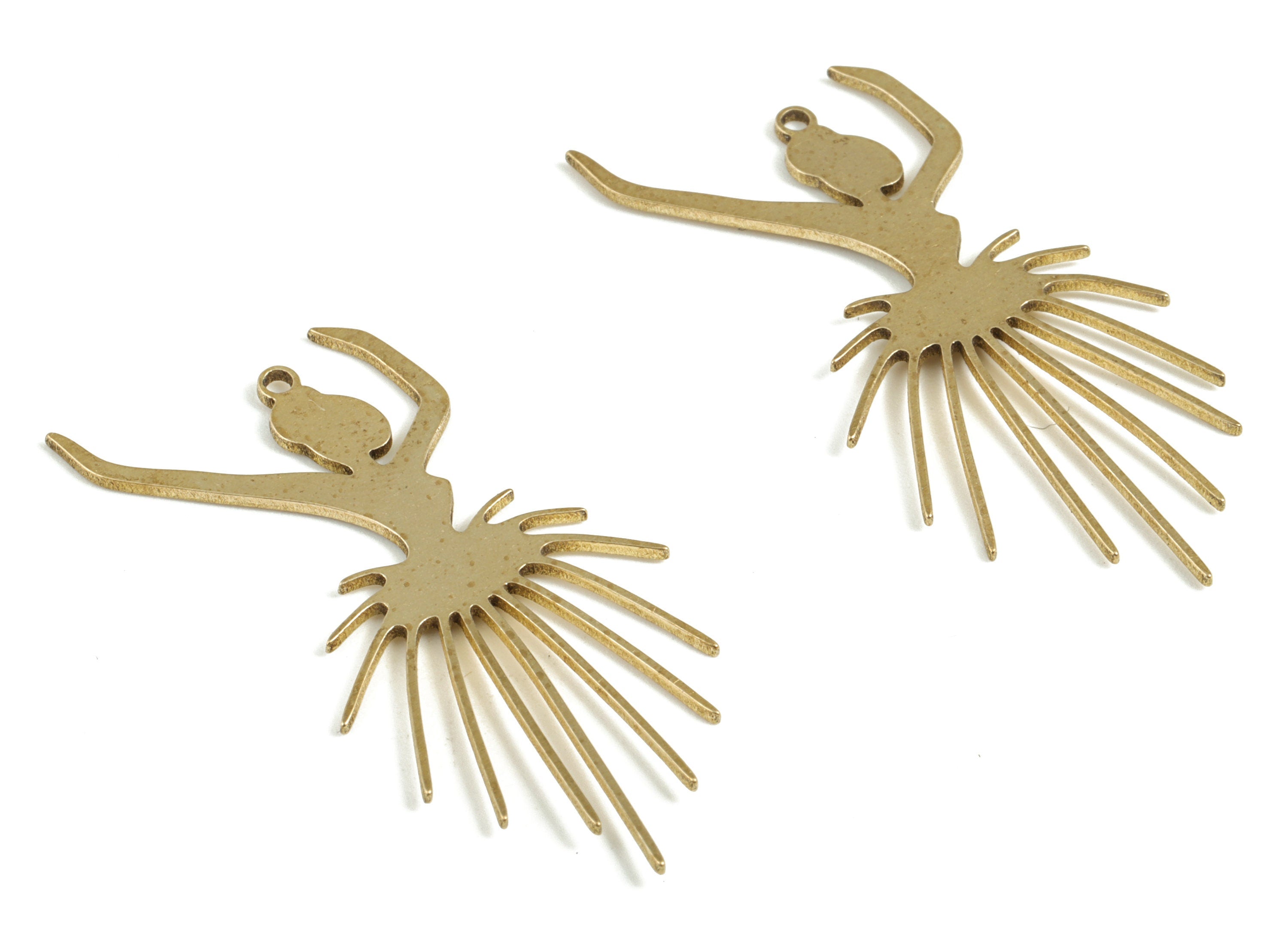 Brass Ballet Lady Earring Charms - Raw Brass Ballet Lady Pendant - Earring Findings - Jewelry Supplies - 41.2x18.48x0.79mm - PP3711 - DOMEDBAZAAR