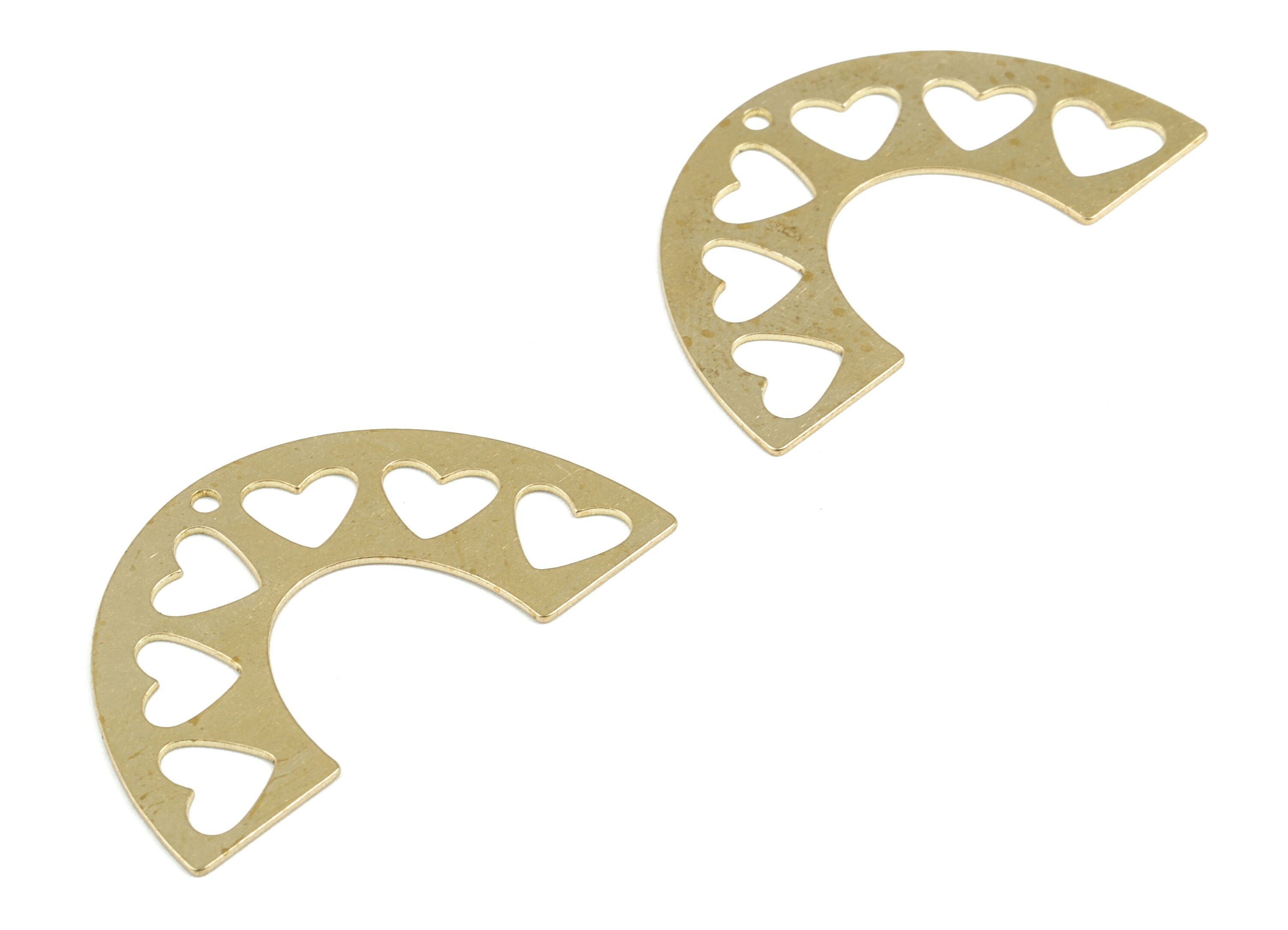 Brass Half Moon Hearts Pendant - Semi Circle Heart Earring Charms - Jewelry Making Supplies - 39.83x23.53x0.56mm - PP3634 - DOMEDBAZAAR