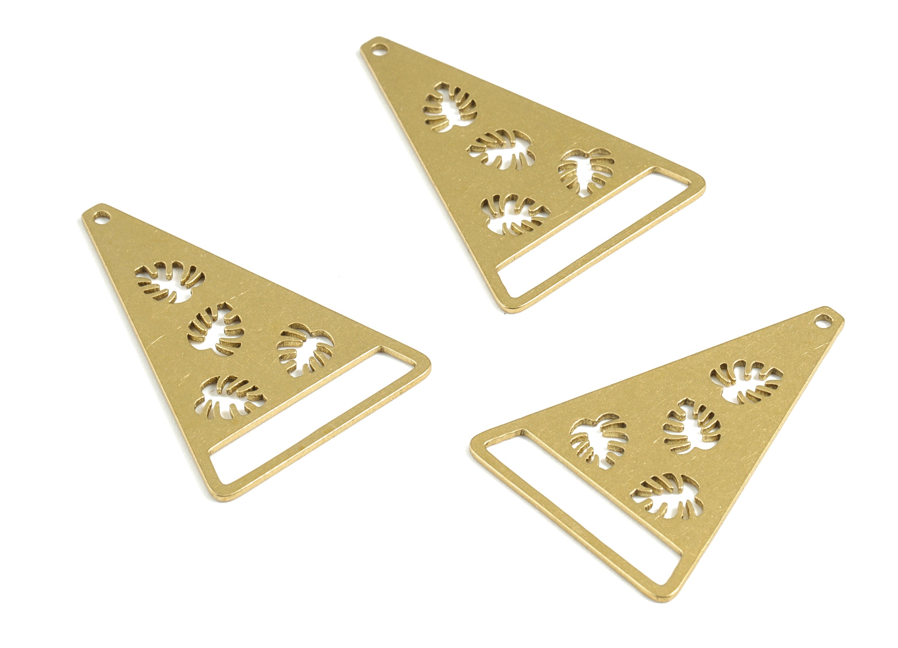 Brass Monsteras Triangle Earring Connector - Raw Brass Triangle Monstera Charms - Jewelry Supplies - 35.09x24.36x0.76mm - PPM3084 - DOMEDBAZAAR