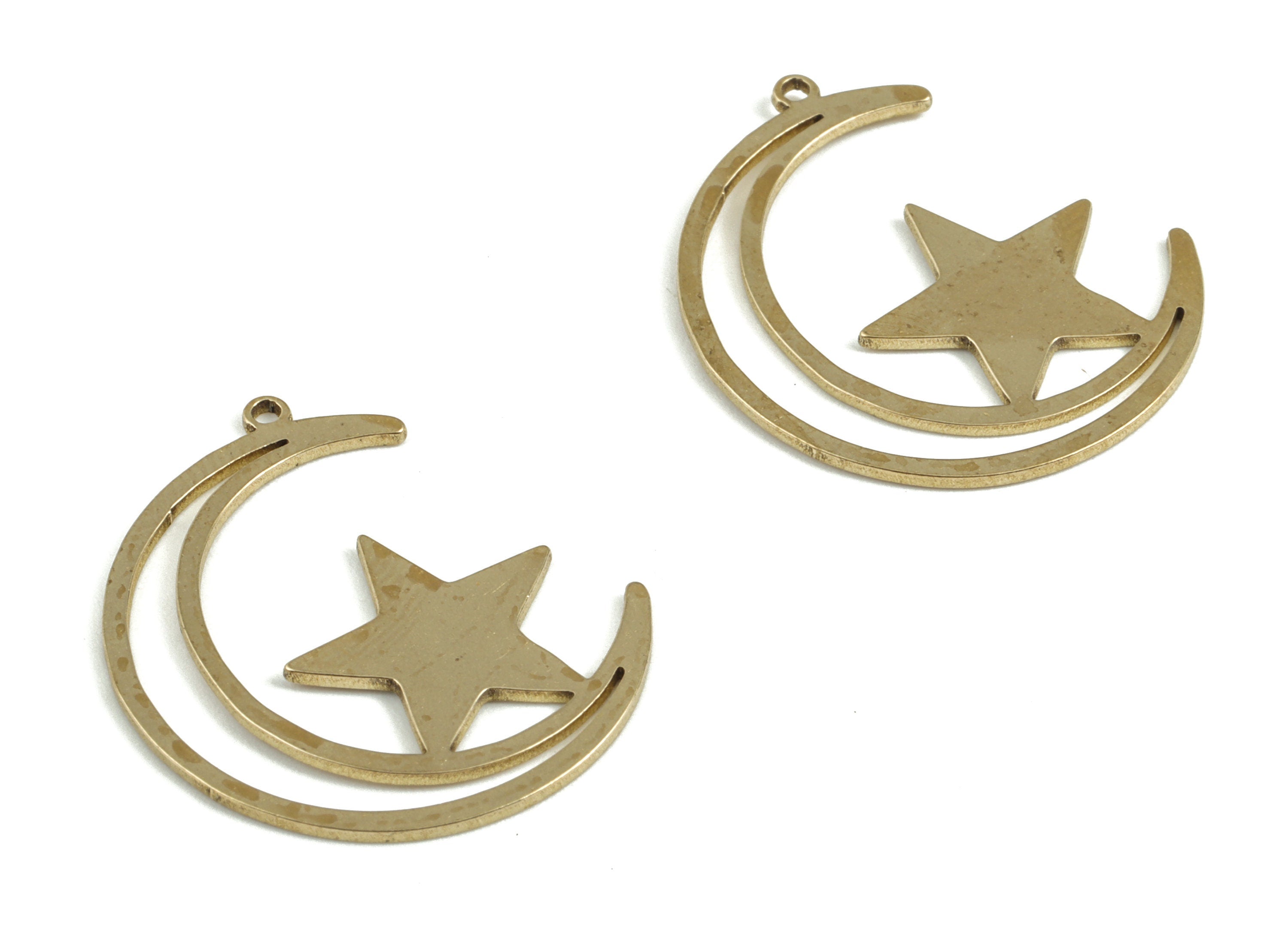 Brass Moon Star Earring Charms - Raw Brass Moon Star Pendant - Earring Findings - Jewelry Supplies - 25.63x20.97x0.77mm - PP3694 - DOMEDBAZAAR