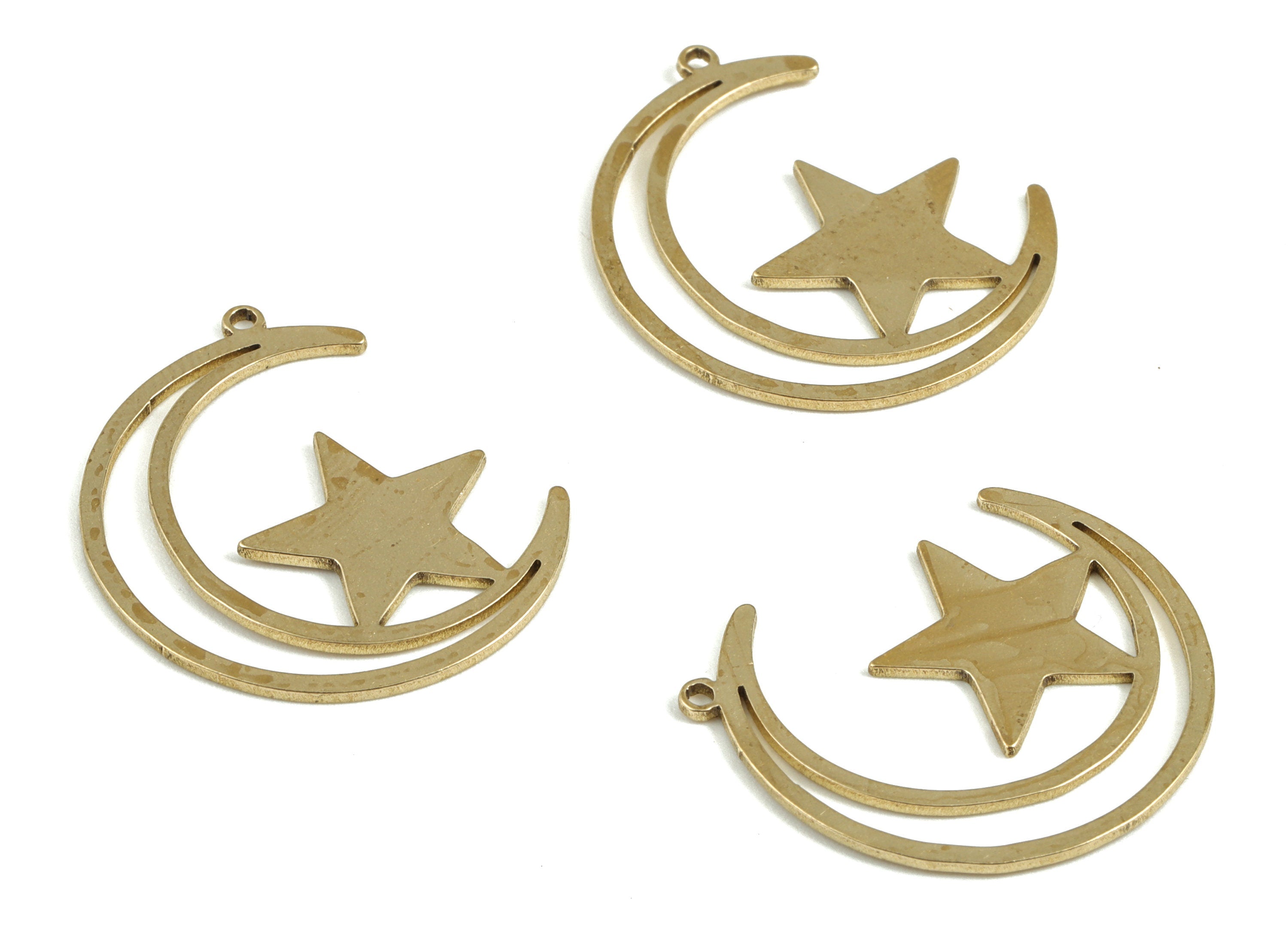 Brass Moon Star Earring Charms - Raw Brass Moon Star Pendant - Earring Findings - Jewelry Supplies - 25.63x20.97x0.77mm - PP3694 - DOMEDBAZAAR