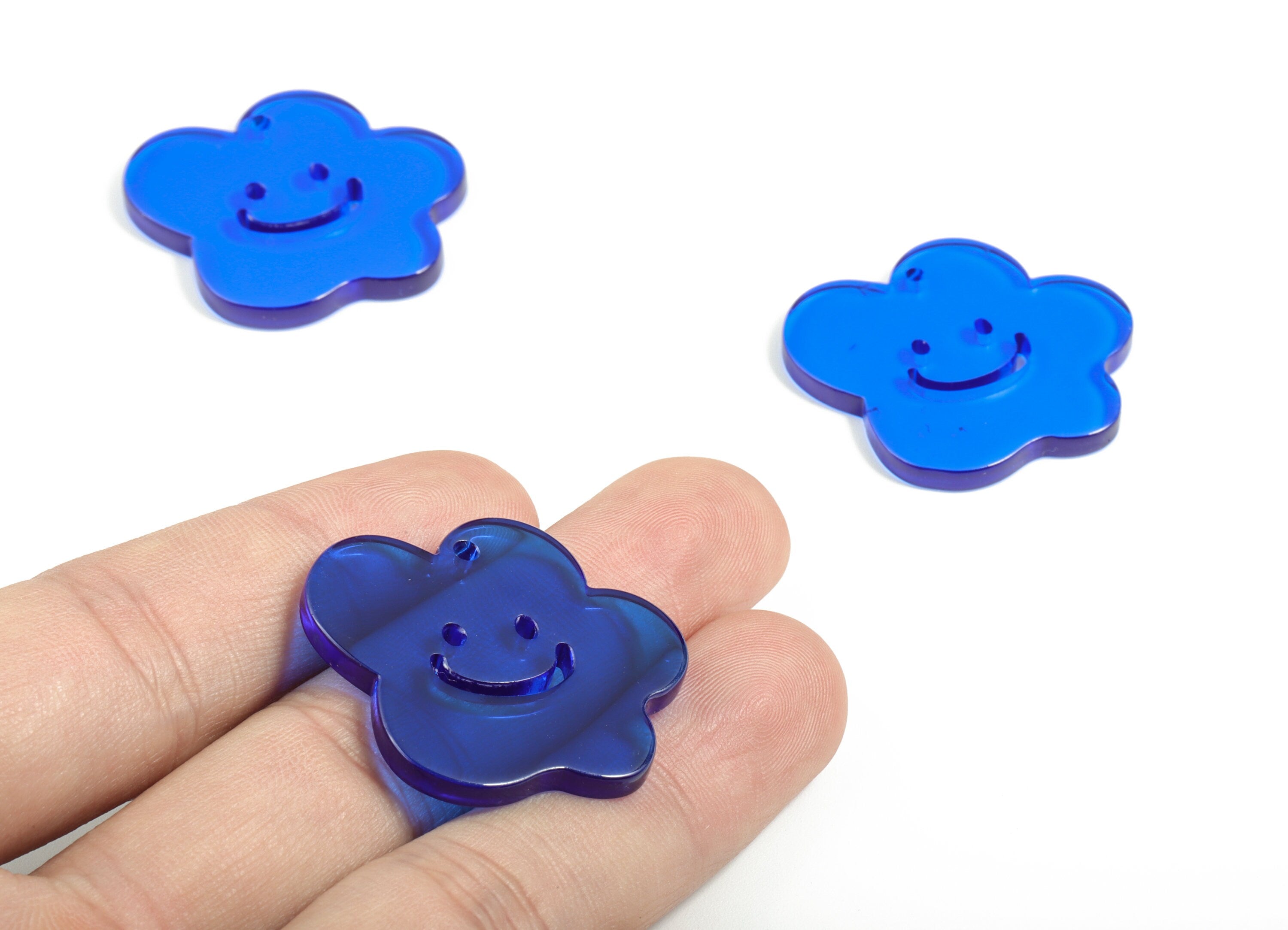 Bead door window curtain - Acrylic Smiley Flower wind bell chimes - Blue Leaf Earring Charms - Color Code:A70 - 33x31x3mm - AC2137-A70 - DOMEDBAZAAR