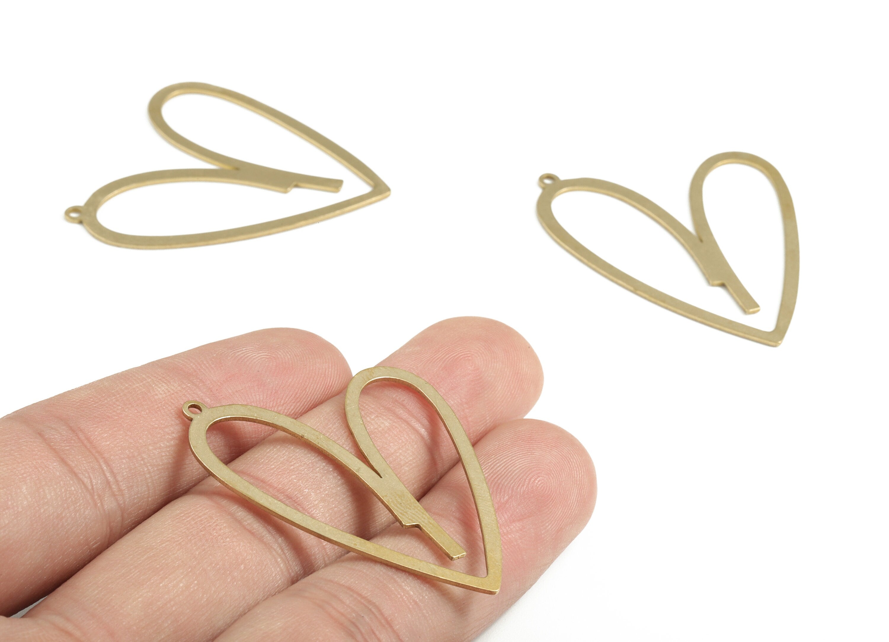 Brass Hollow Heart Earring Charms - Raw Brass Heart Pendant - Earring Findings - Jewelry Supplies - 43x33.9x0.71mm - PP3714 - DOMEDBAZAAR