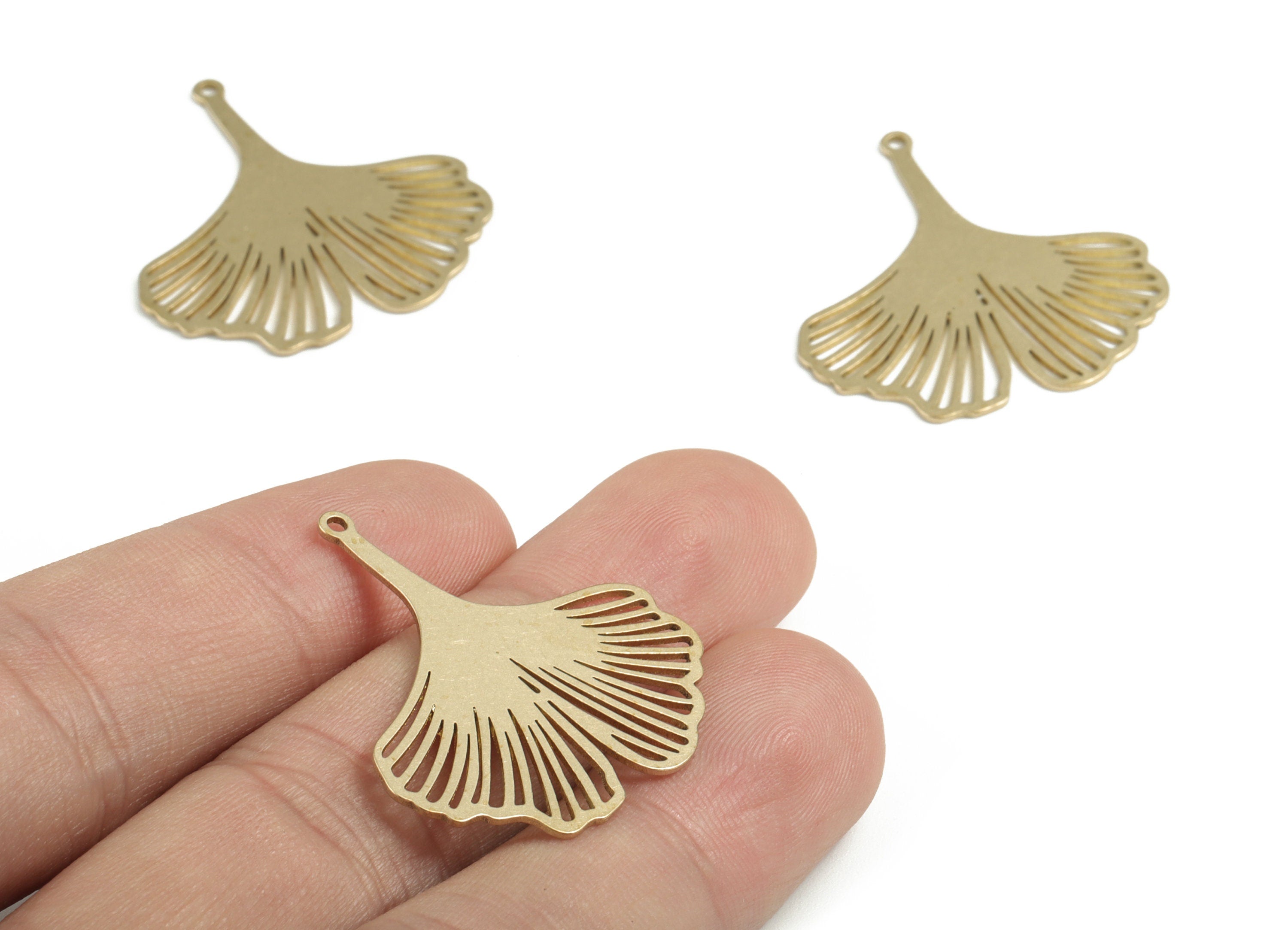 Brass Fan Earring Charms - Raw Brass Hallow Out Fan Pendant - Earrings Finding - Jewelry Supplies - 31.73x29.97x0.77mm - PPM4057 - DOMEDBAZAAR