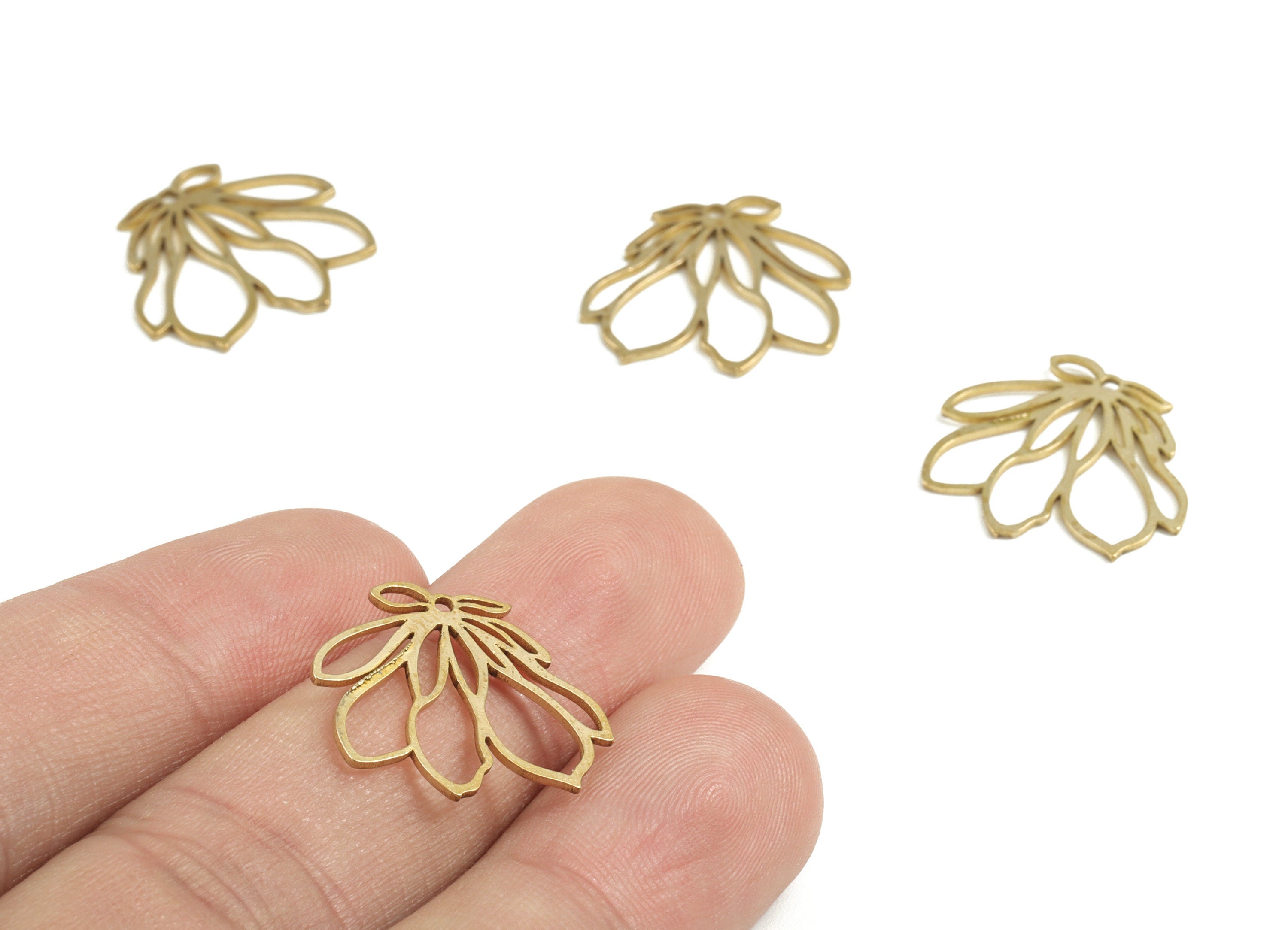 Brass Lotus Earring Charms - Raw Brass Flower Pendant - Earrings Finding - Jewelry Supplies - 20.13x19.86x0.83mm - PP3718 - DOMEDBAZAAR