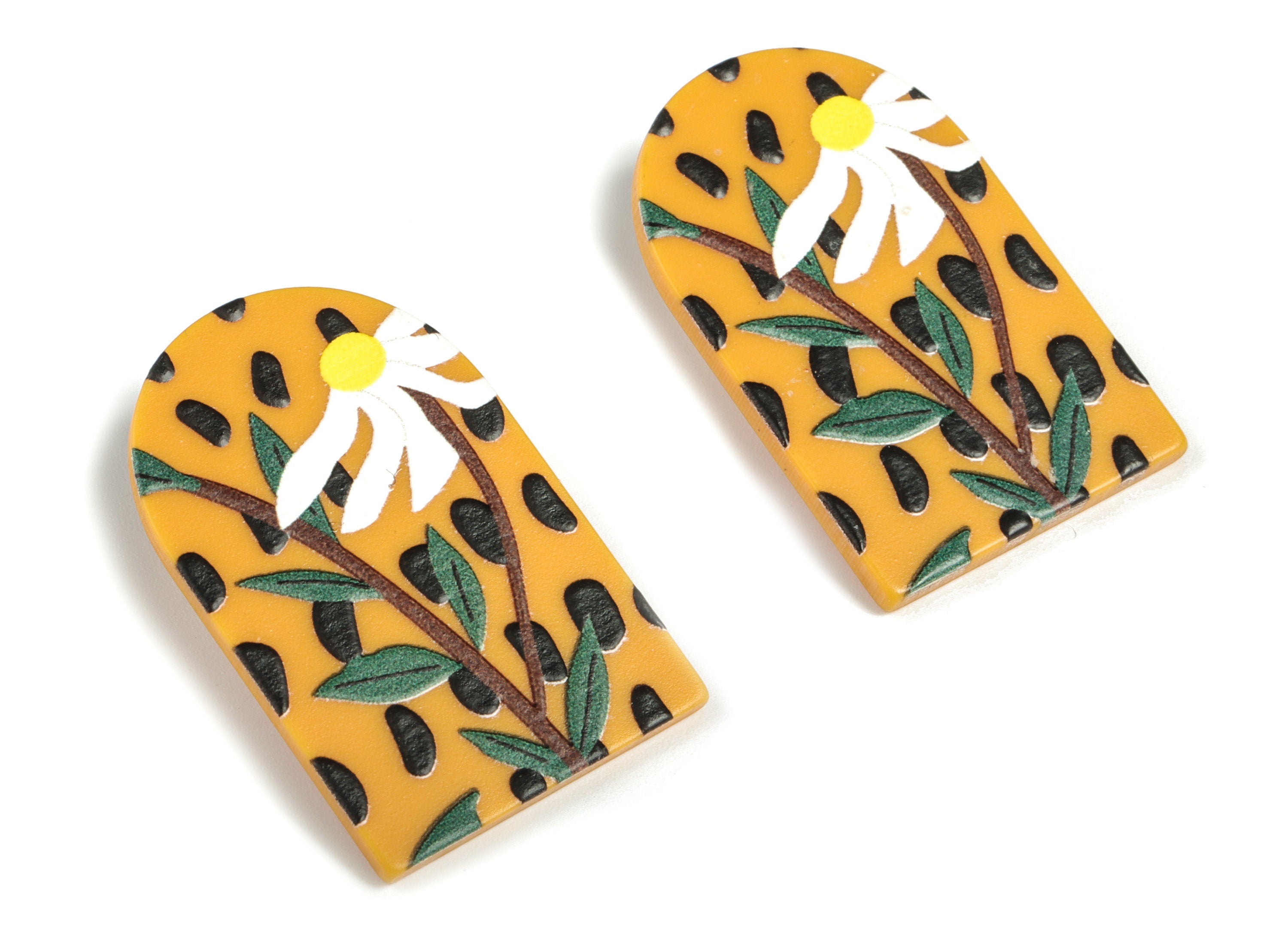 Acrylic Flower D Earring Post – Acrylic Leaves Flower Earring Stud - 316 Stainless Steel - Jewelry Supplies - 39.94x25.93x2.38mm - AC2212 - DOMEDBAZAAR