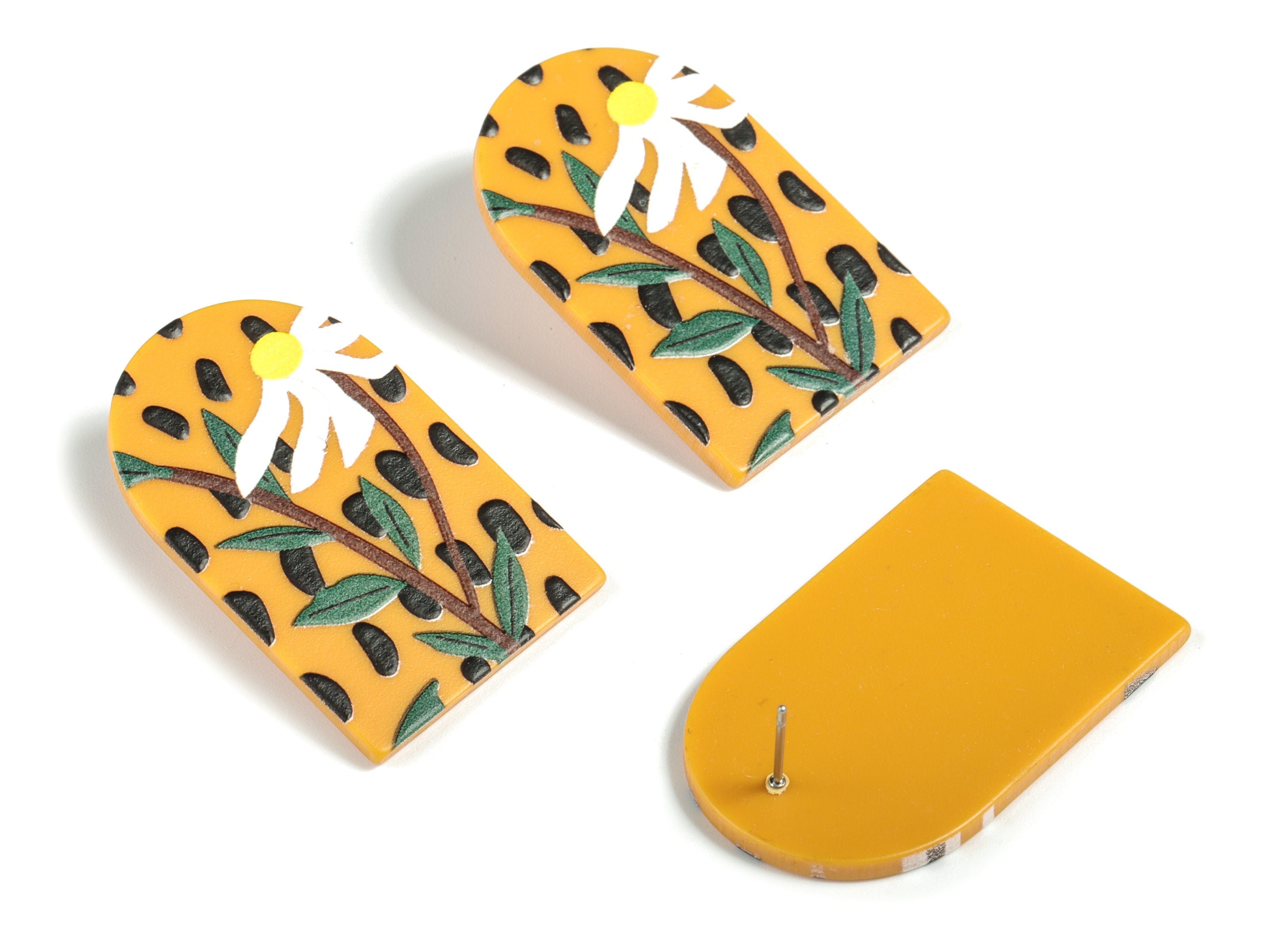 Acrylic Flower D Earring Post – Acrylic Leaves Flower Earring Stud - 316 Stainless Steel - Jewelry Supplies - 39.94x25.93x2.38mm - AC2212 - DOMEDBAZAAR