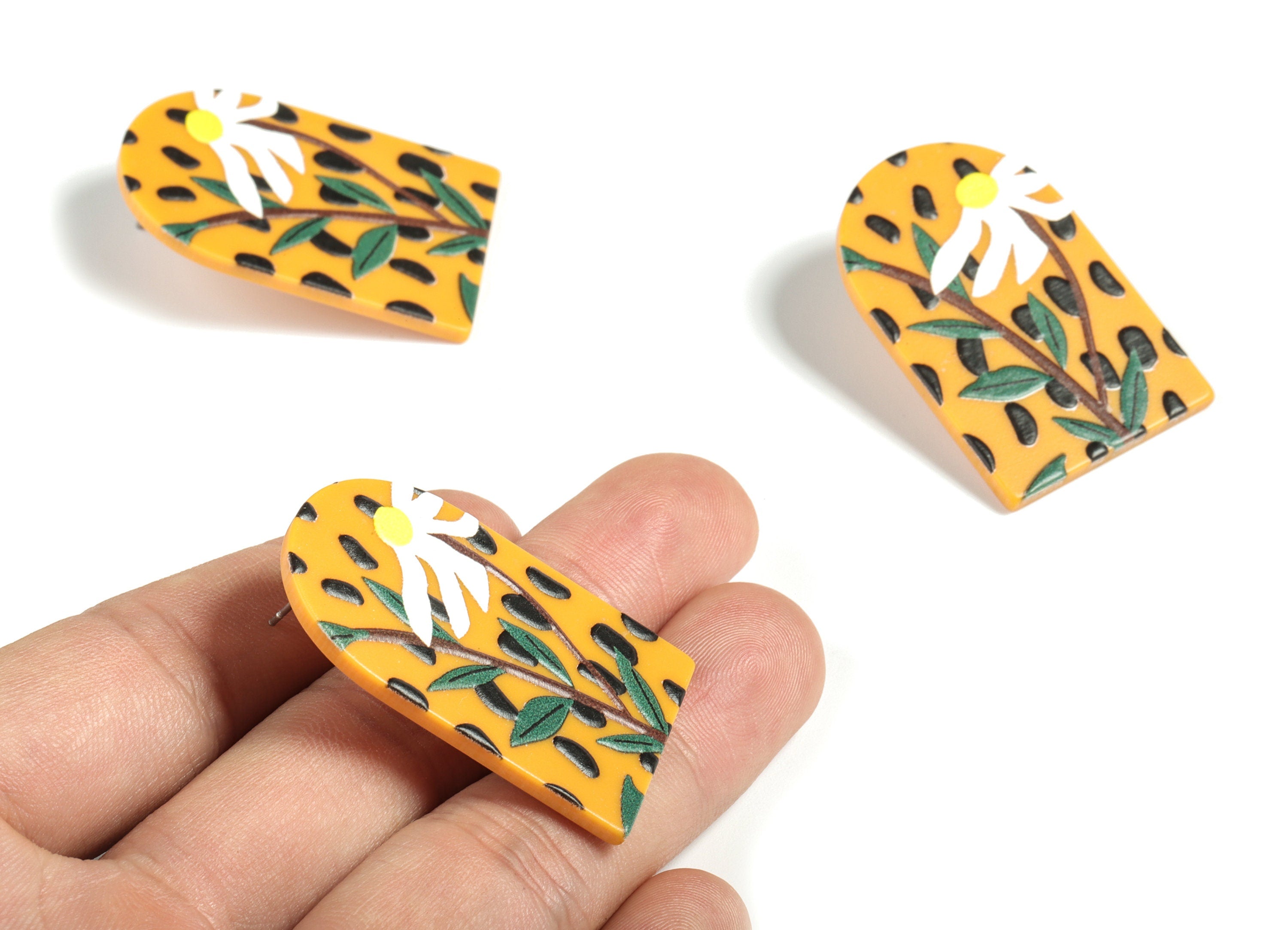 Acrylic Flower D Earring Post – Acrylic Leaves Flower Earring Stud - 316 Stainless Steel - Jewelry Supplies - 39.94x25.93x2.38mm - AC2212 - DOMEDBAZAAR