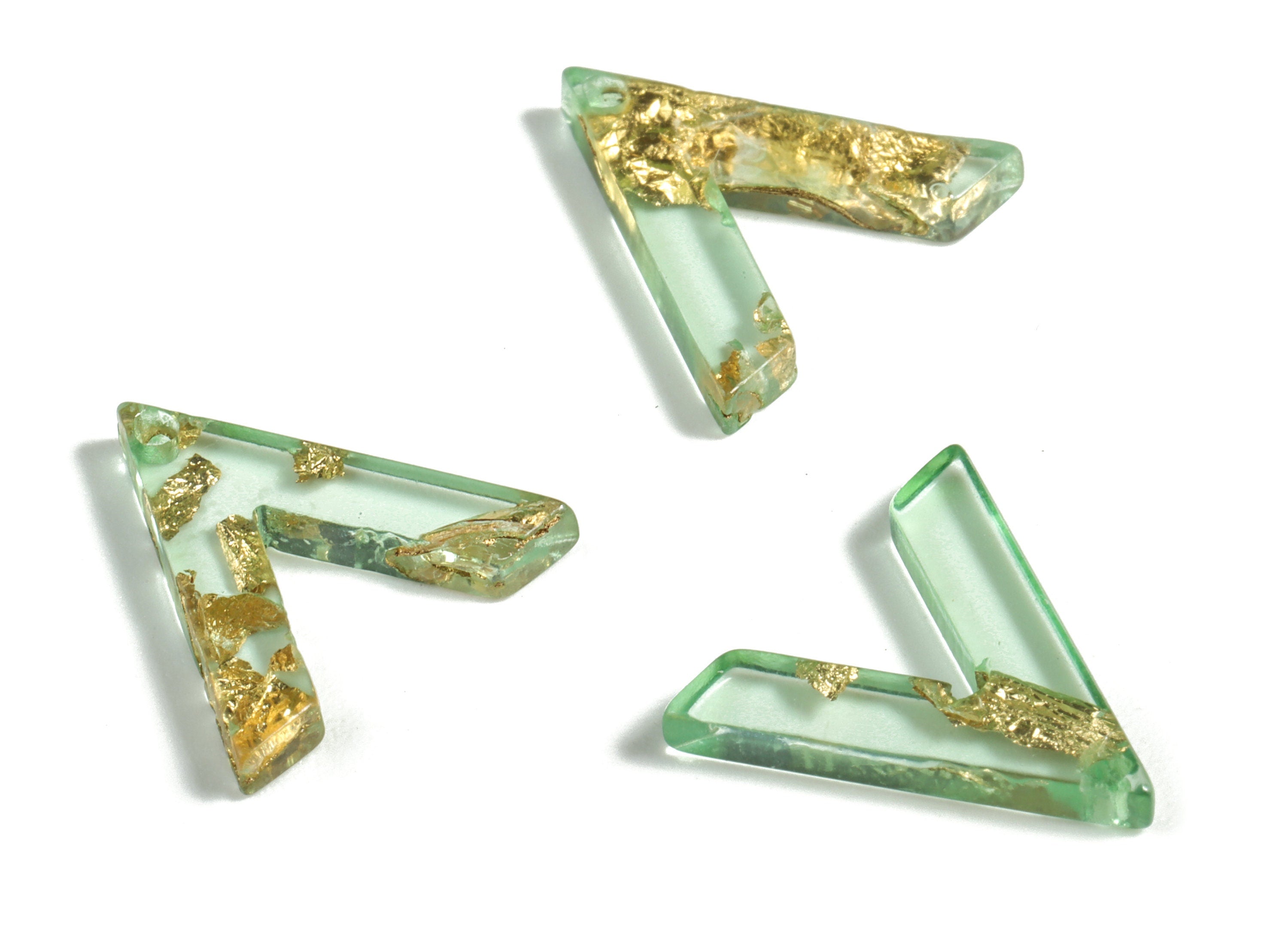 Acrylic Triangle Earring Charms - Triangle Pendant - Gold Foil & Confetti Clear Green - Color Code:A292 - 14.52x13.67x2.19mm - AC2178-A292 - DOMEDBAZAAR