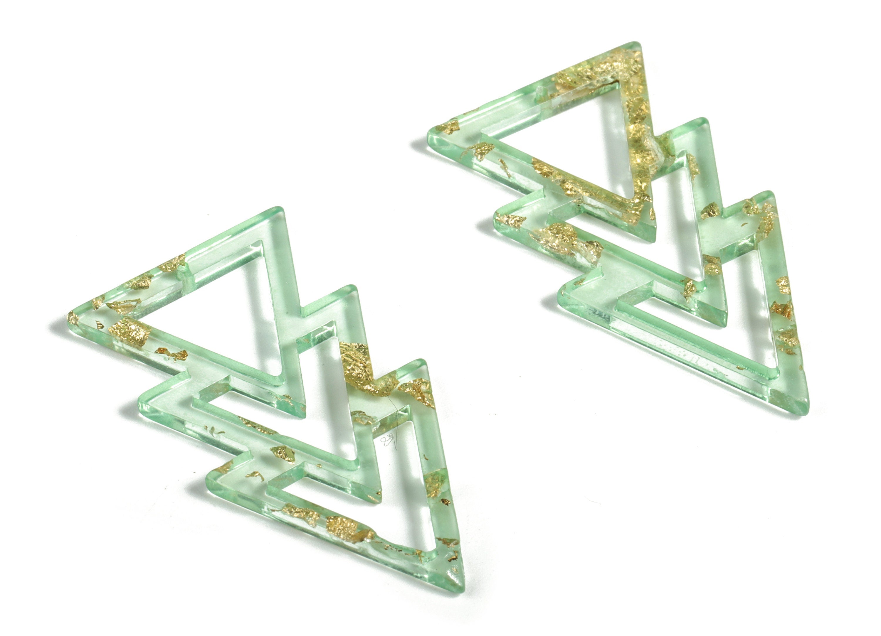Acrylic Triangles Earring Charms - Triangles Pendant - Gold Foil & Confetti Clear Green - Color Code:A292 - 44.59x23.06x1.36mm - AC2173-A292 - DOMEDBAZAAR