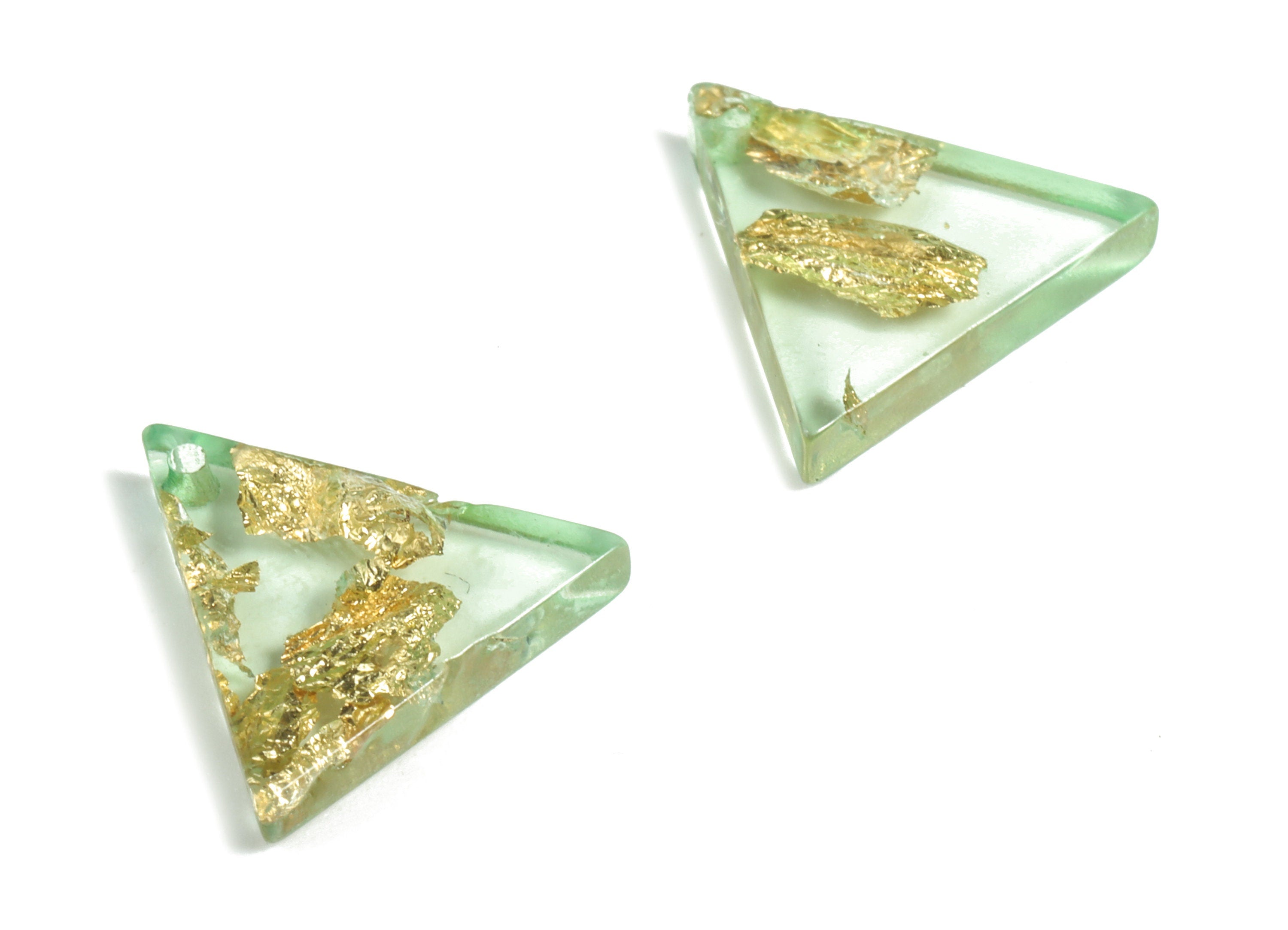 Acrylic Triangle Earring Charms - Triangle Pendant - Gold Foil & Confetti Clear Green - Color Code:A292 - 14.55x13.71x2.64mm - AC2196-A292 - DOMEDBAZAAR