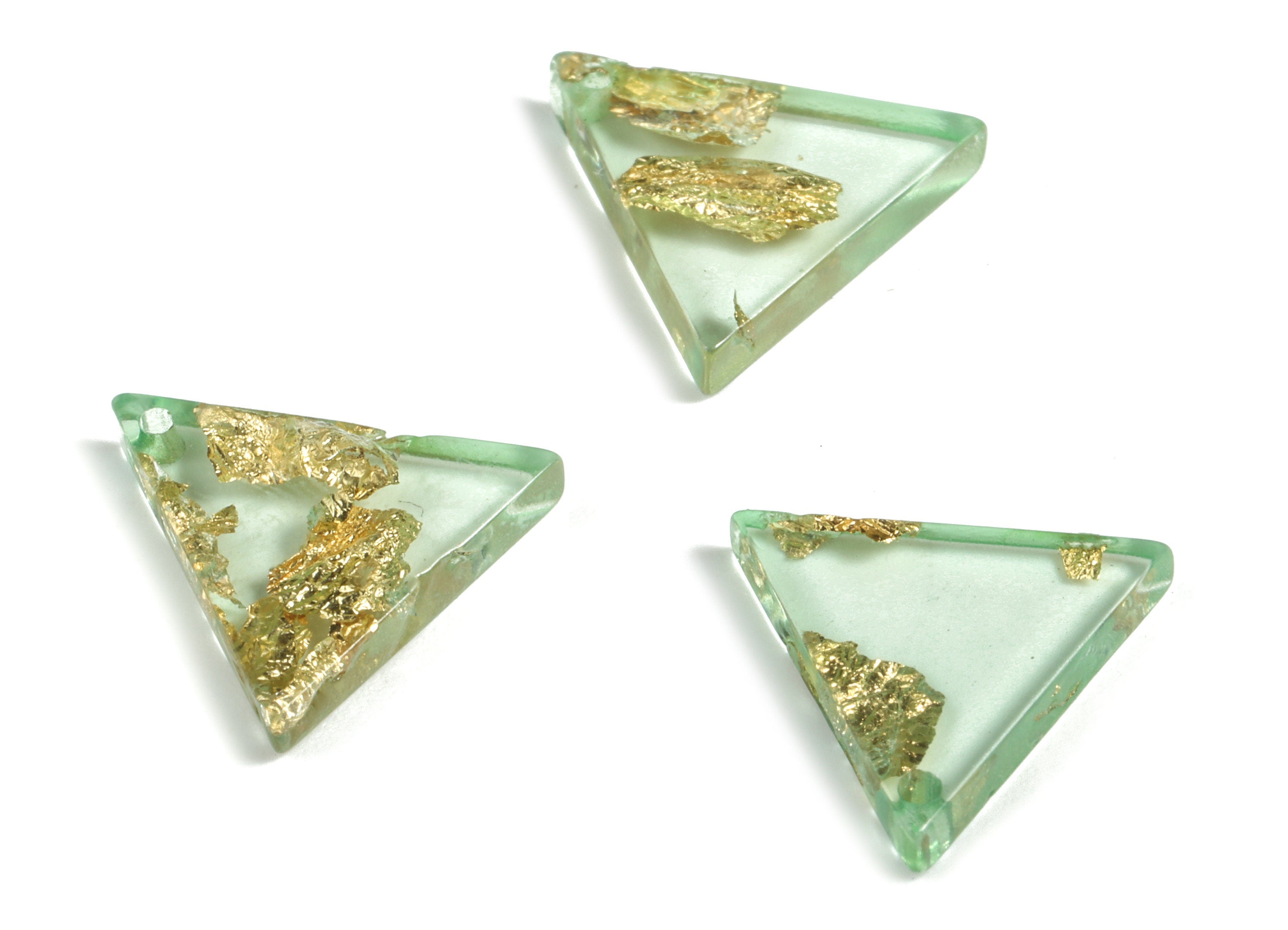 Acrylic Triangle Earring Charms - Triangle Pendant - Gold Foil & Confetti Clear Green - Color Code:A292 - 14.55x13.71x2.64mm - AC2196-A292 - DOMEDBAZAAR