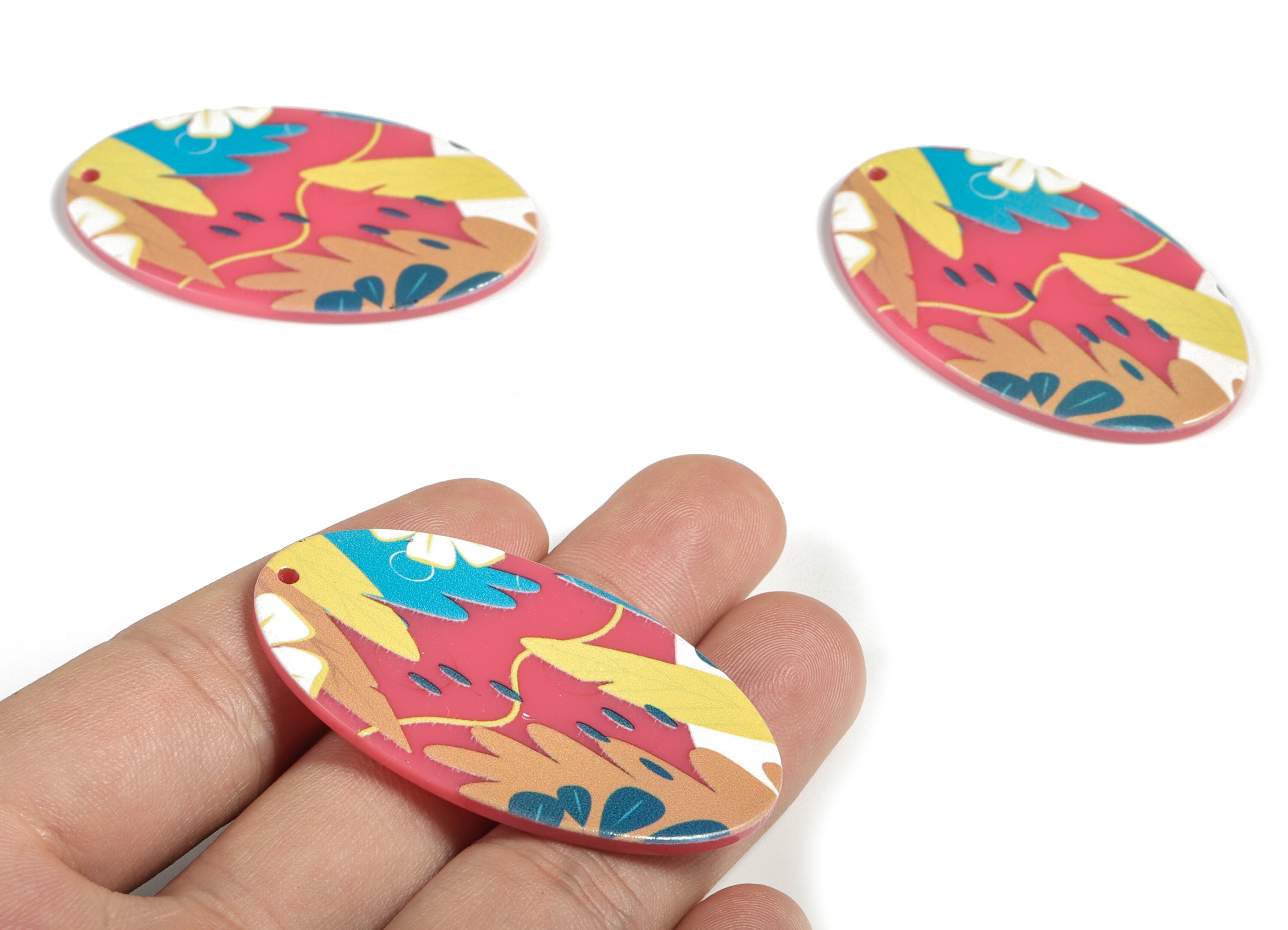 Acrylic Oval Leaf Earring Charms - Acrylic Oval Leaves Earrings - Colorful Earring Findings - Jewelry Supplies - 52.3x31.75x2.34mm - AC2215A - DOMEDBAZAAR