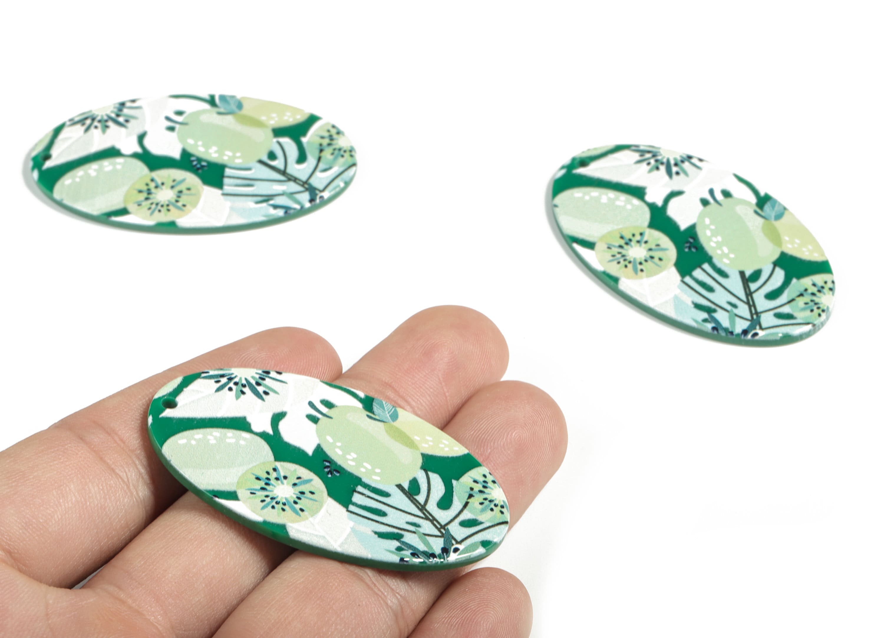 Acrylic Oval Flower Earring Charms - Acrylic Oval Leaves Earrings - Earring Findings - Jewelry Supplies - 52.31x31.53x2.2mm - AC2215B - DOMEDBAZAAR