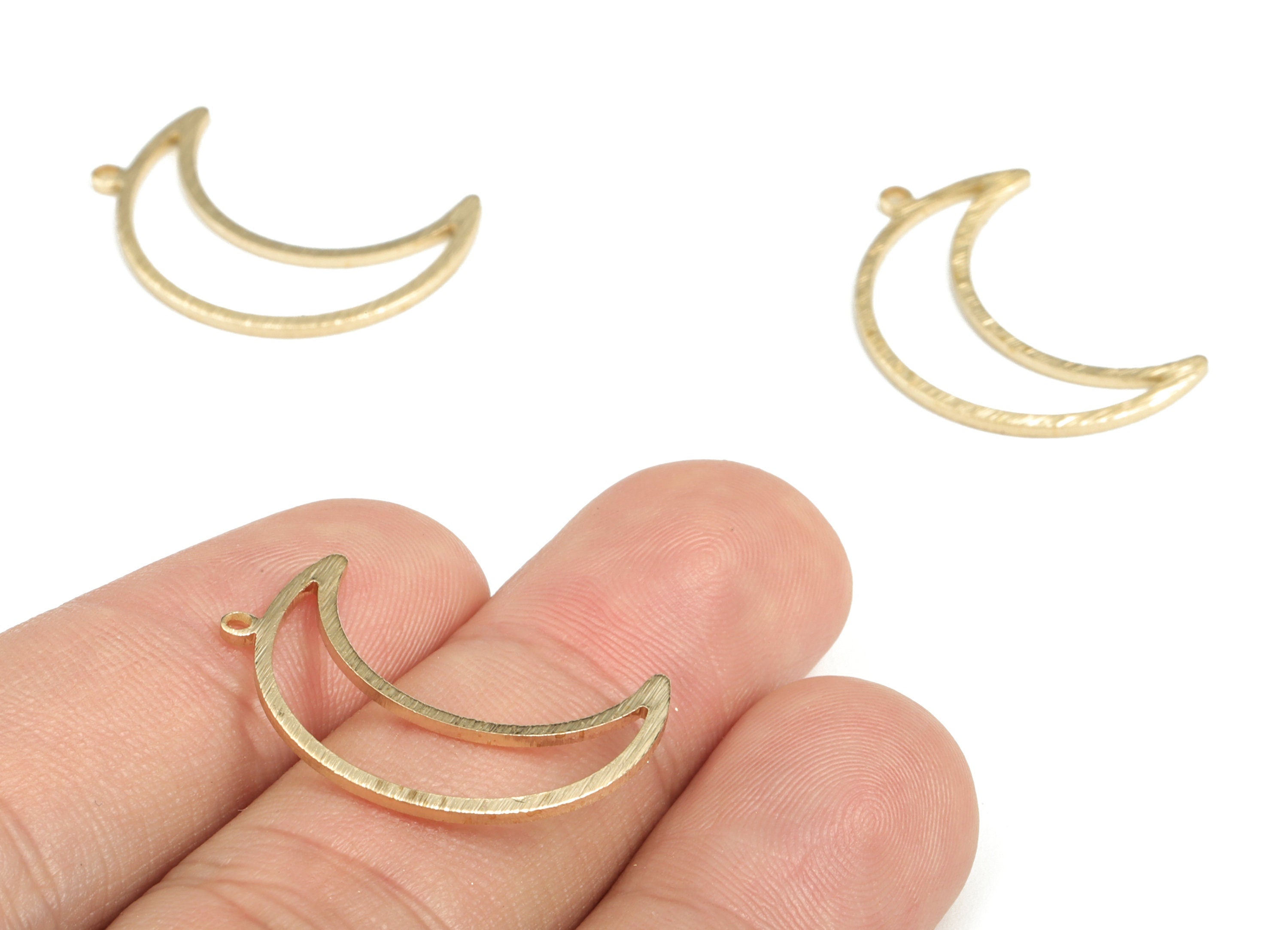 Brass Textured Crescent Earring Charms - Raw Brass Moon Pendant - Earring Findings - Jewelry Supplies - 25.29x17.46x1.01mm - PP3785 - DOMEDBAZAAR