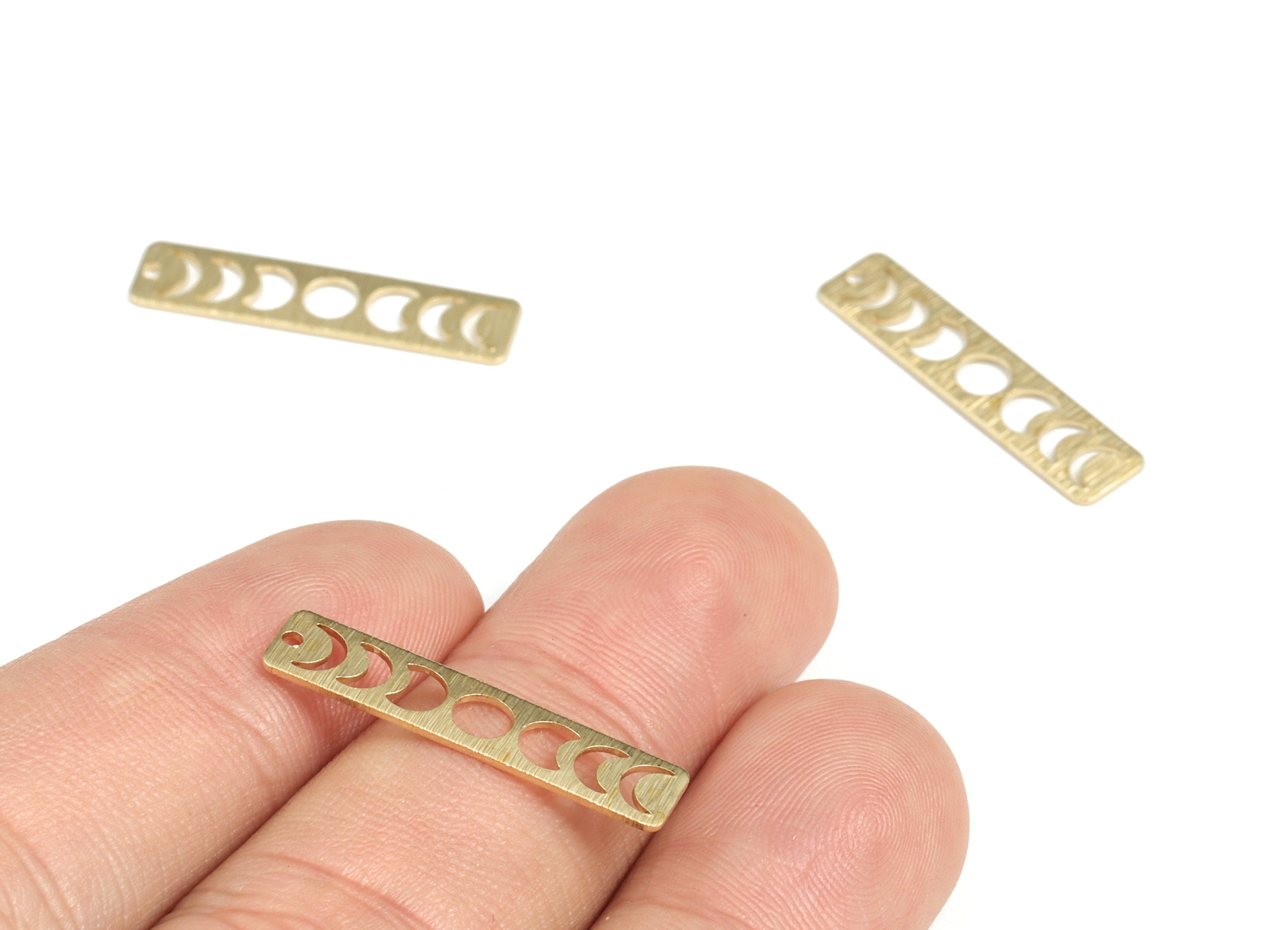 Brass Textured Phases Of Moon Earring Charms - Raw Brass Rectangle Pendant - Earring Findings - Jewelry Supplies - 25x5.77x0.64mm - PP3833 - DOMEDBAZAAR