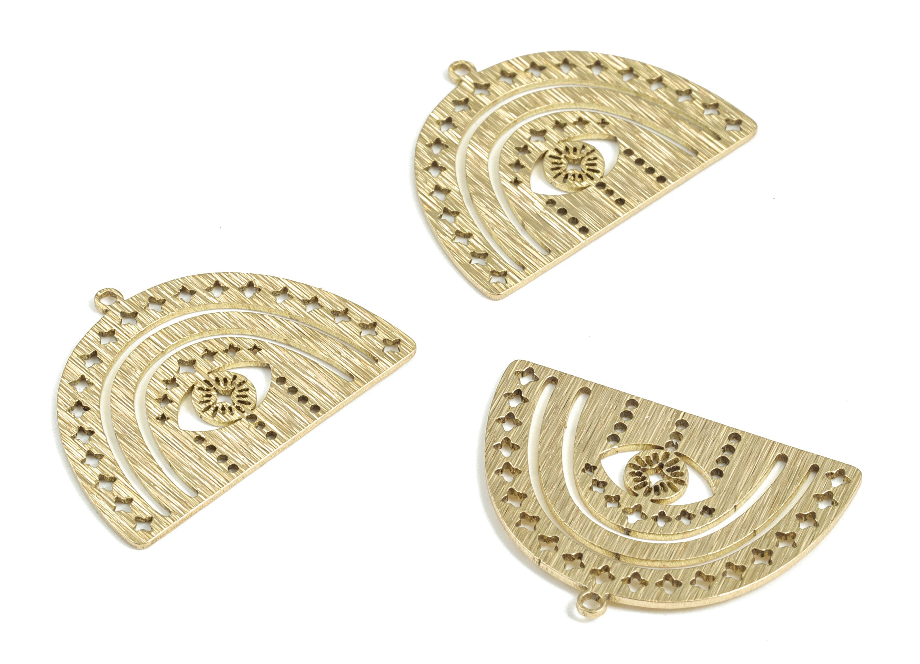 Brass Textured Shield Eye Earring Charms - Raw Brass Rainbow Stars Pendant - Earring Findings - Jewelry Supplies - 29.64x22.3x0.8mm - PP3835 - DOMEDBAZAAR