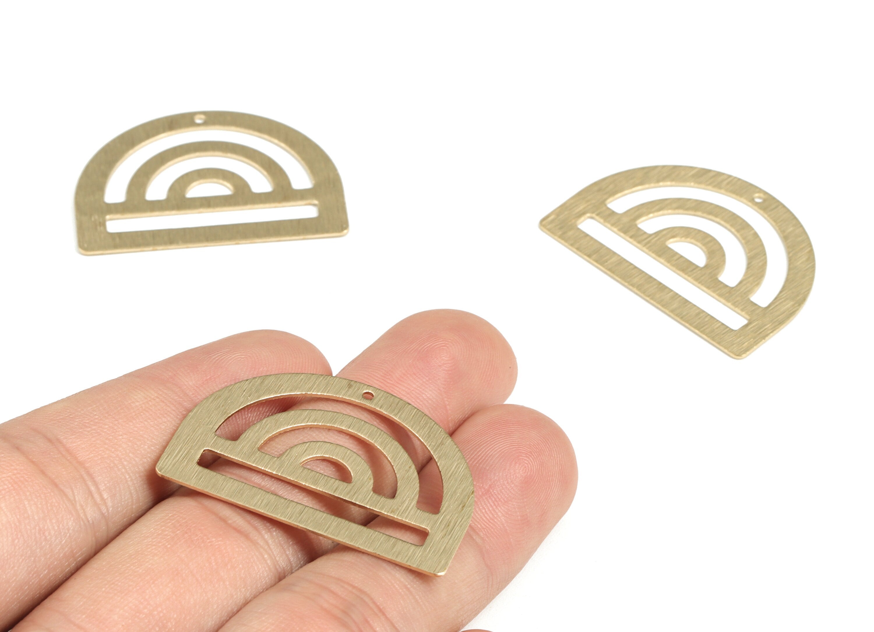 Brass Textured Rainbow Earring Charms - Raw Brass Rainbow D Pendant - Earring Findings - Jewelry Supplies - 35.02x26.11 x0.64mm - PP3818 - DOMEDBAZAAR