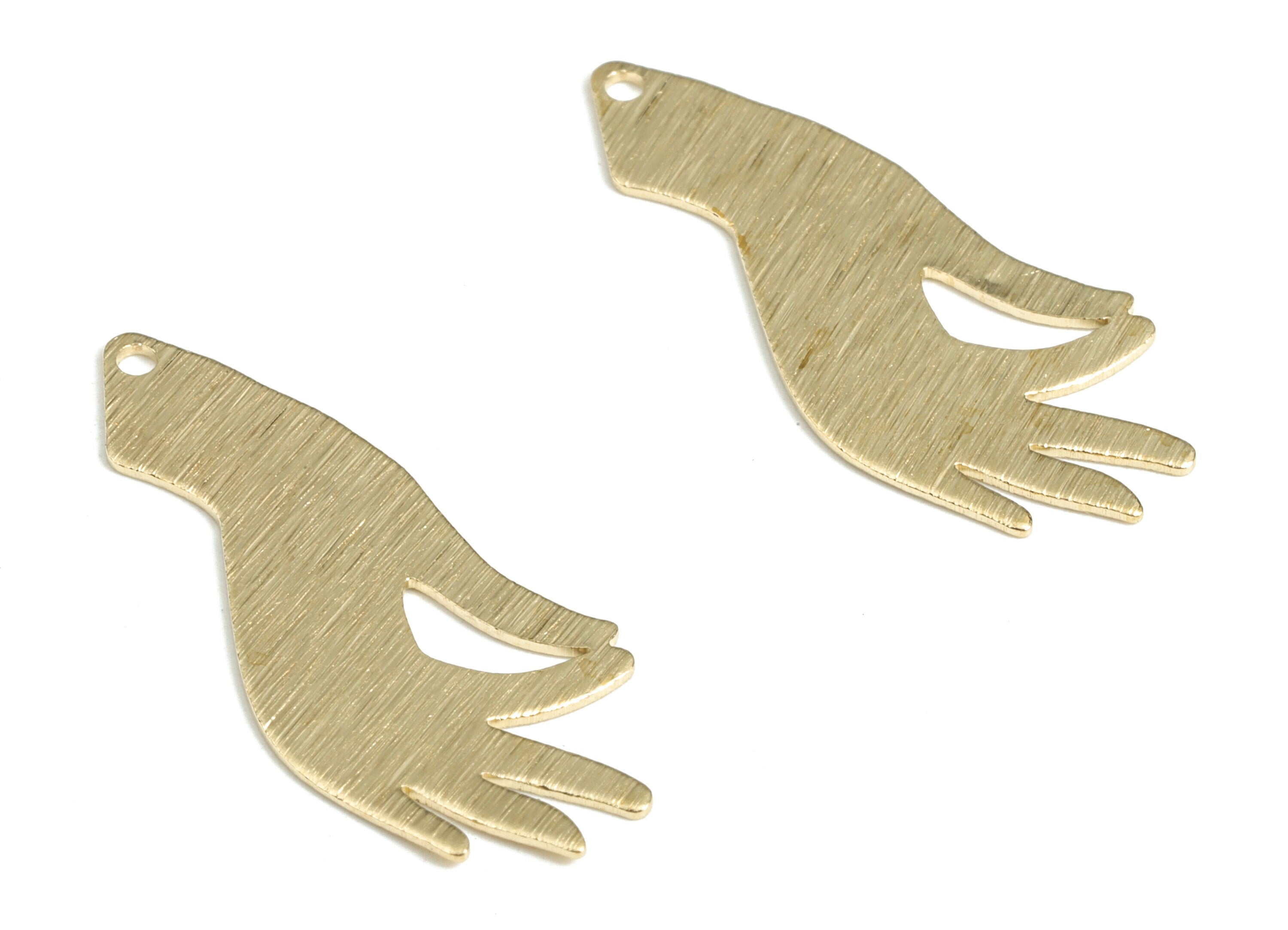 Brass Textured Hand Earring Charms - Raw Brass Hand Pendant - Earrings Finding - Jewelry Making Supplies - 29.39x12.62x0.62mm - PP3793 - DOMEDBAZAAR