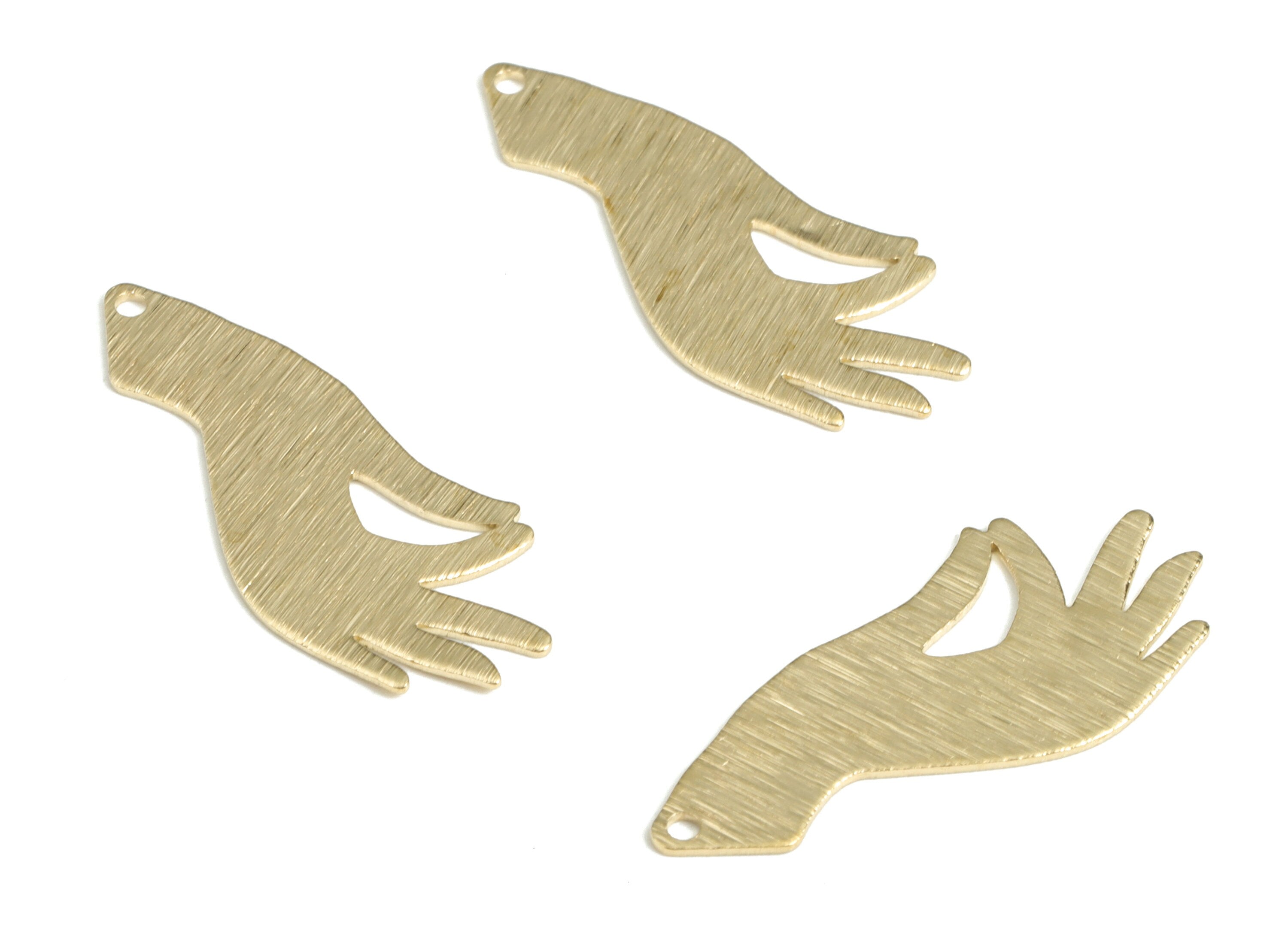 Brass Textured Hand Earring Charms - Raw Brass Hand Pendant - Earrings Finding - Jewelry Making Supplies - 29.39x12.62x0.62mm - PP3793 - DOMEDBAZAAR