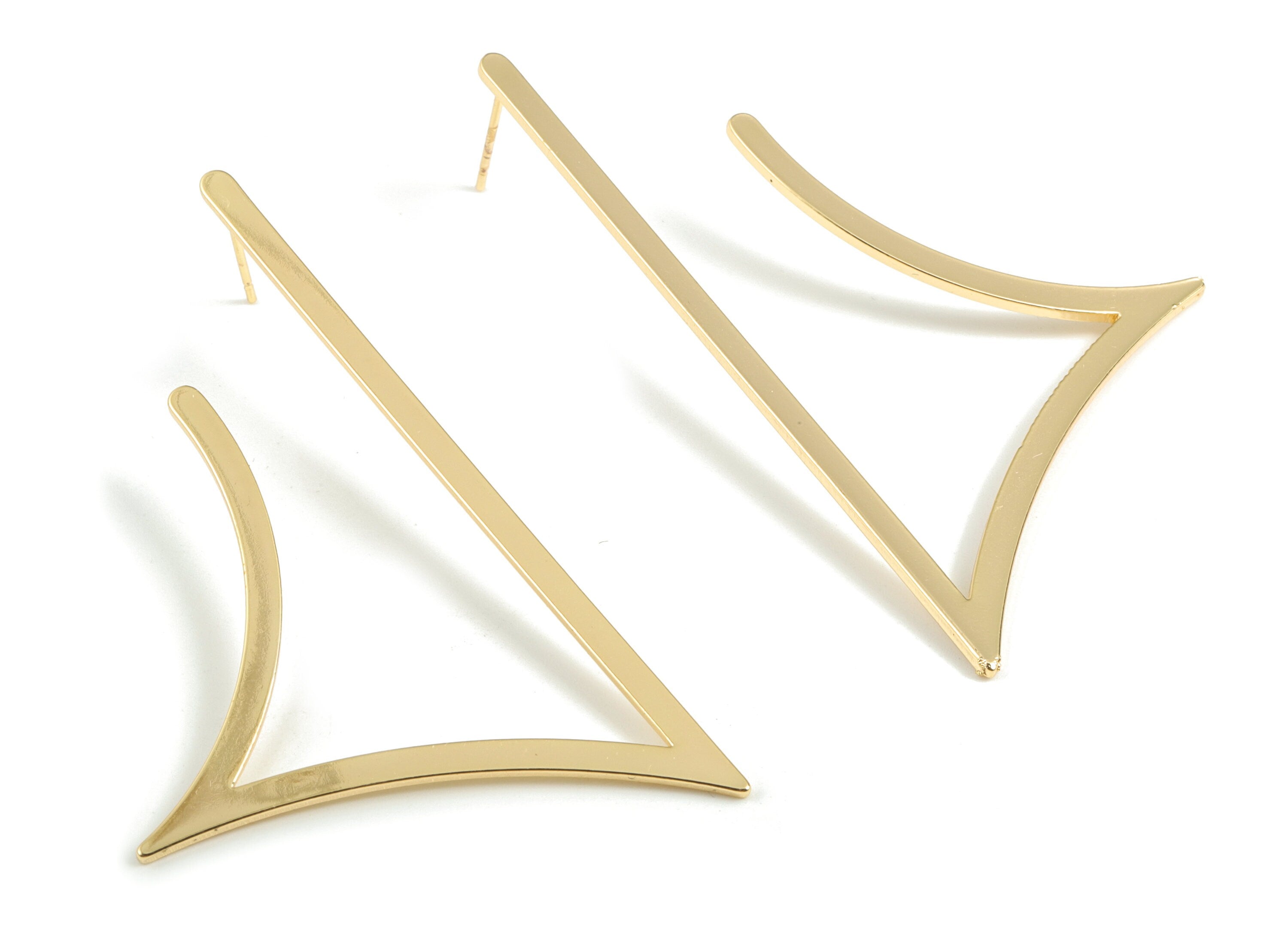 Brass Triangle Earring Post - Gold Triangle Earring Stud - 18K Real Gold Plated Brass - Jewelry Supplies - 63.3x42.1x0.99mm - RGP2606 - DOMEDBAZAAR