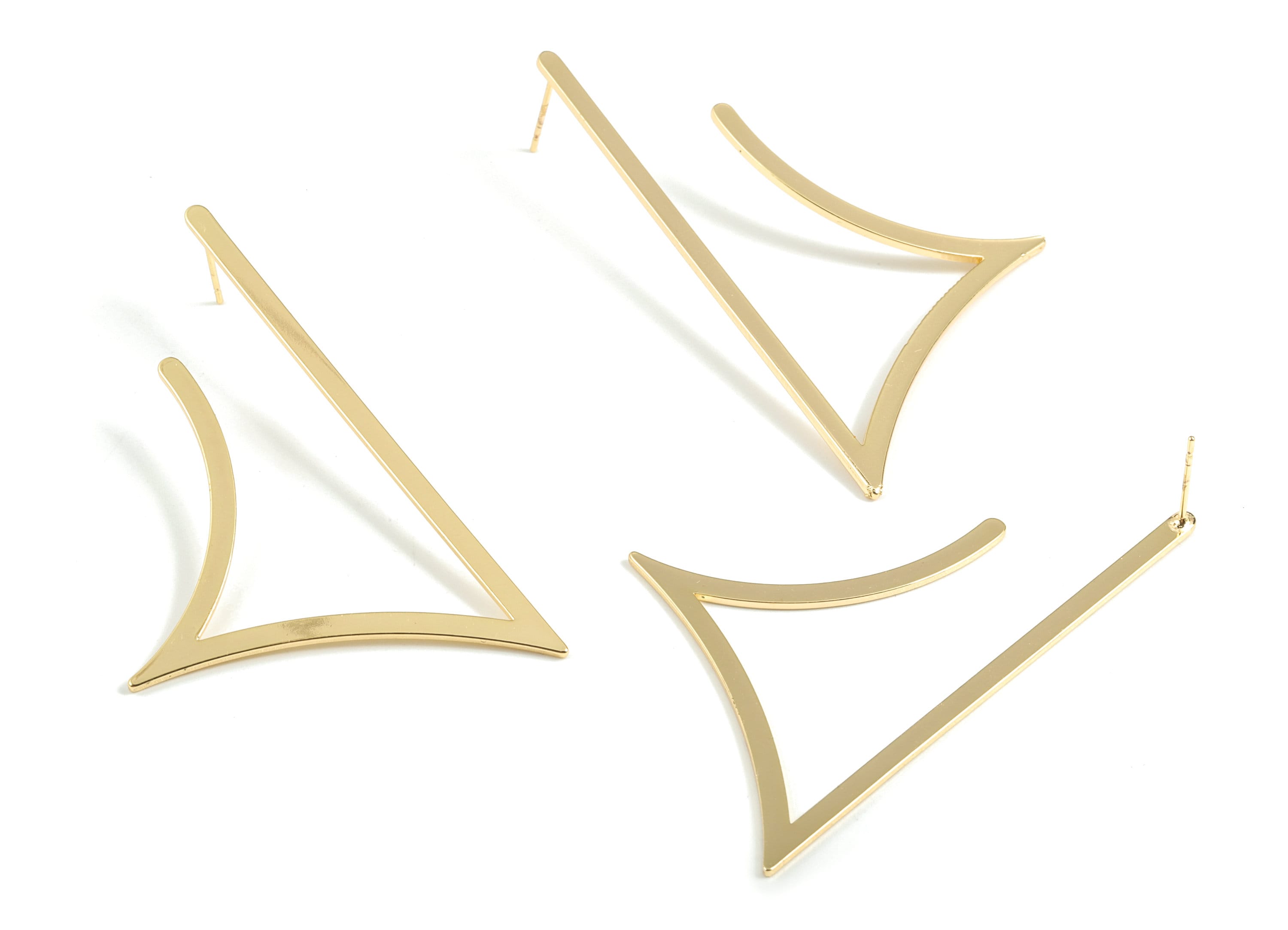 Brass Triangle Earring Post - Gold Triangle Earring Stud - 18K Real Gold Plated Brass - Jewelry Supplies - 63.3x42.1x0.99mm - RGP2606 - DOMEDBAZAAR