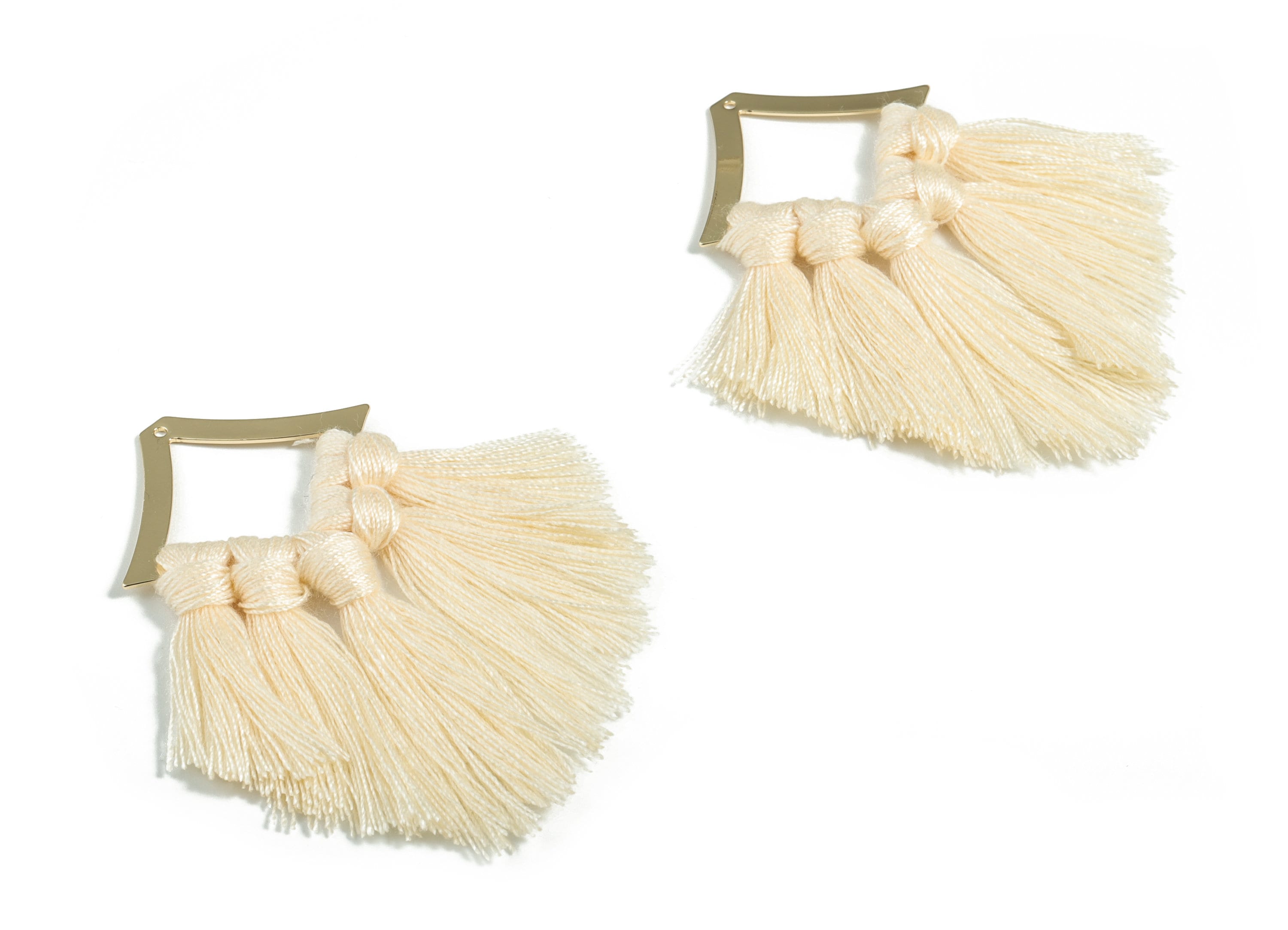 Tassel Earring Charms - Cotton Cream Tassels - Rhombus Gold Brass Earrings - Fringe Tassel - JewelrySupplies - 78.04x40.08x4.6mm - TS1153B - DOMEDBAZAAR