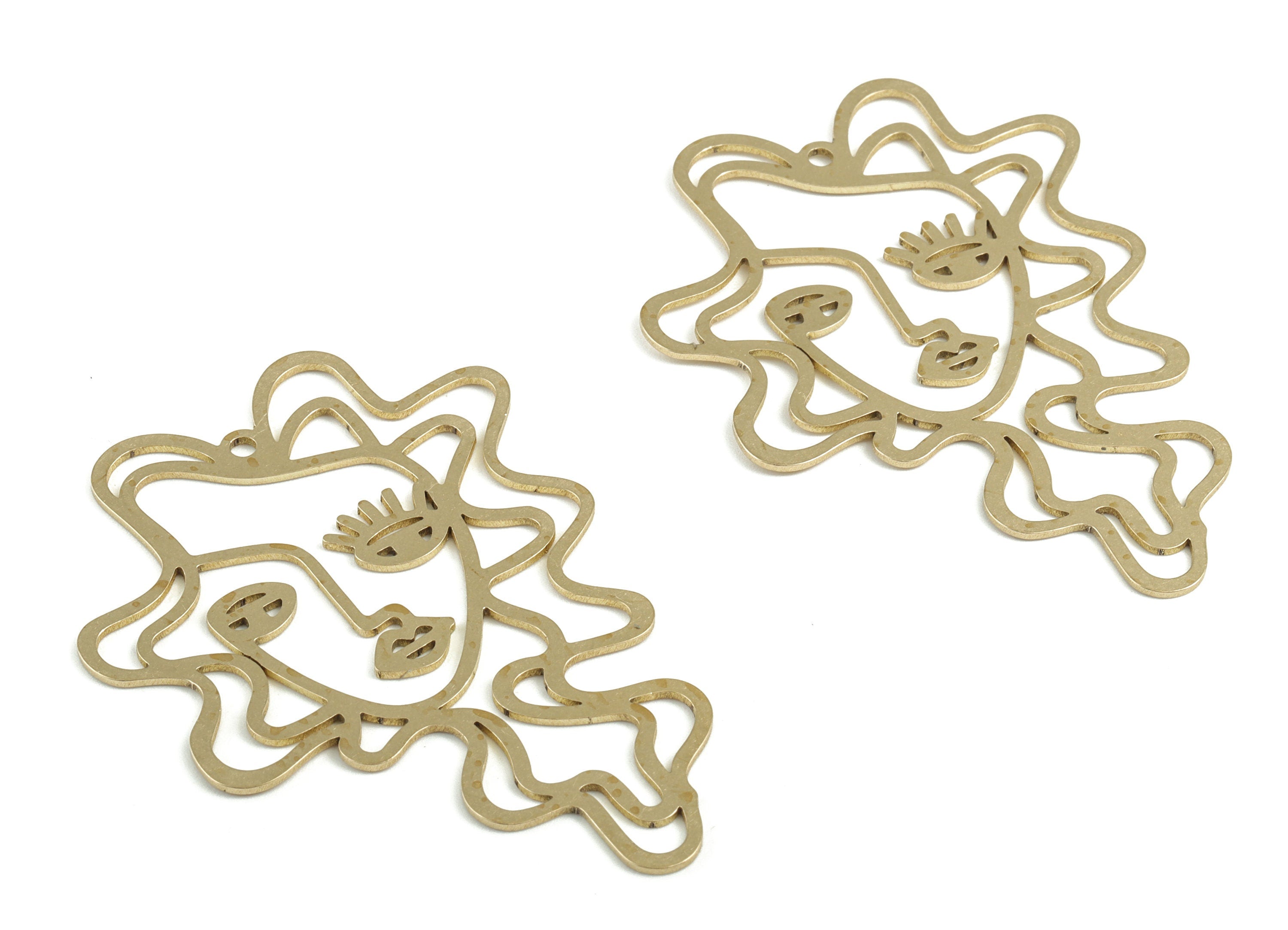 Brass Women Hair Earring Charms - Raw Brass Women Hair Pendant - Earring Findings - Jewelry Supplies - 58.91x41.17x0.95mm - PP3686 - DOMEDBAZAAR