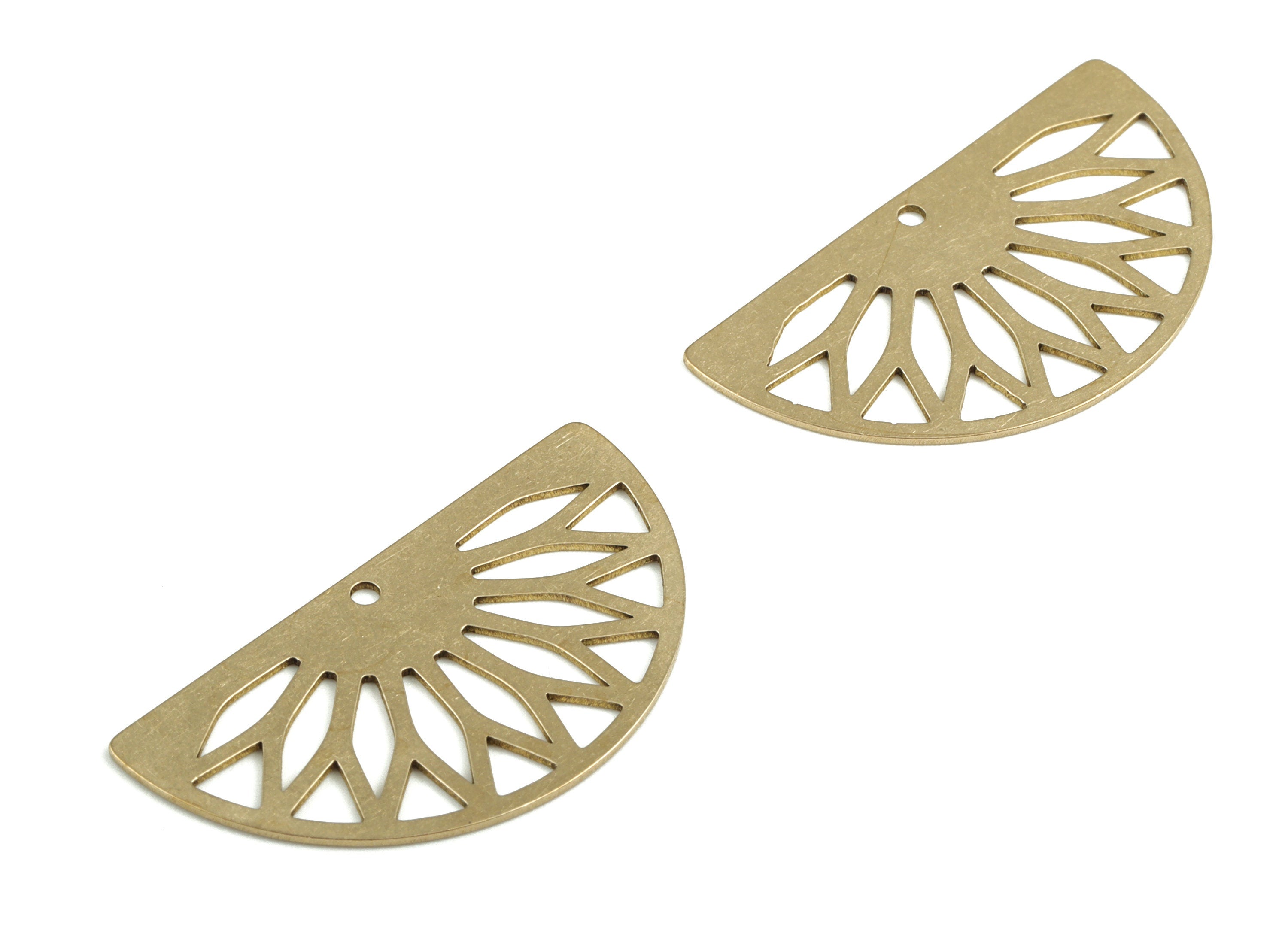 Brass Half Moon Earring Charms - Raw Brass Semi Circle Pendant - Jewelry Making Supplies - 33.23x18.07x0.59mm - PPM4051 - DOMEDBAZAAR