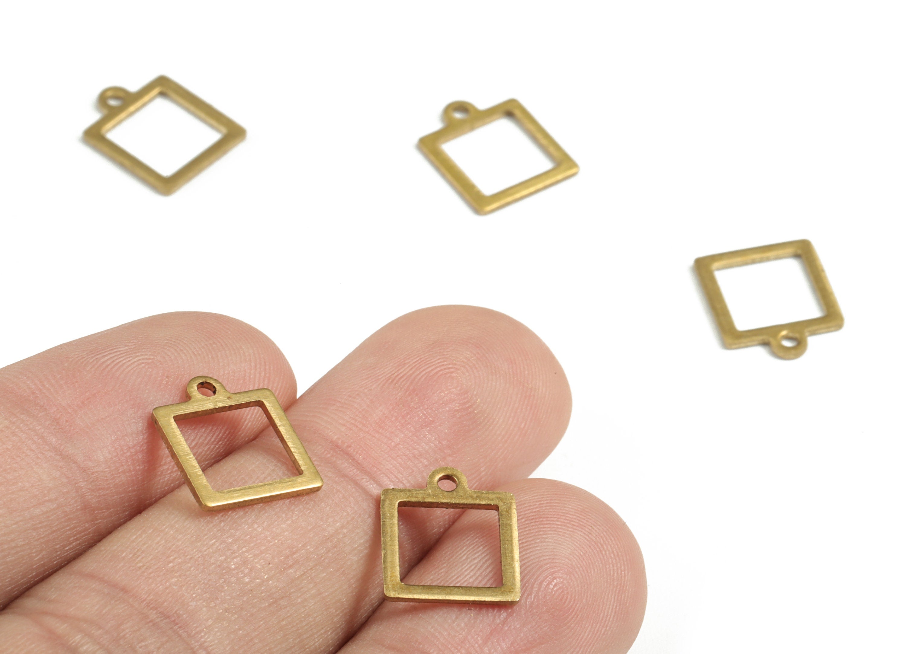 Brass Hollow Square Earring Charms - Raw Brass Geometric Square Pendant - Earring Findings - Jewelry Supplies - 12.18x10.02x0.84mm - PP3656 - DOMEDBAZAAR