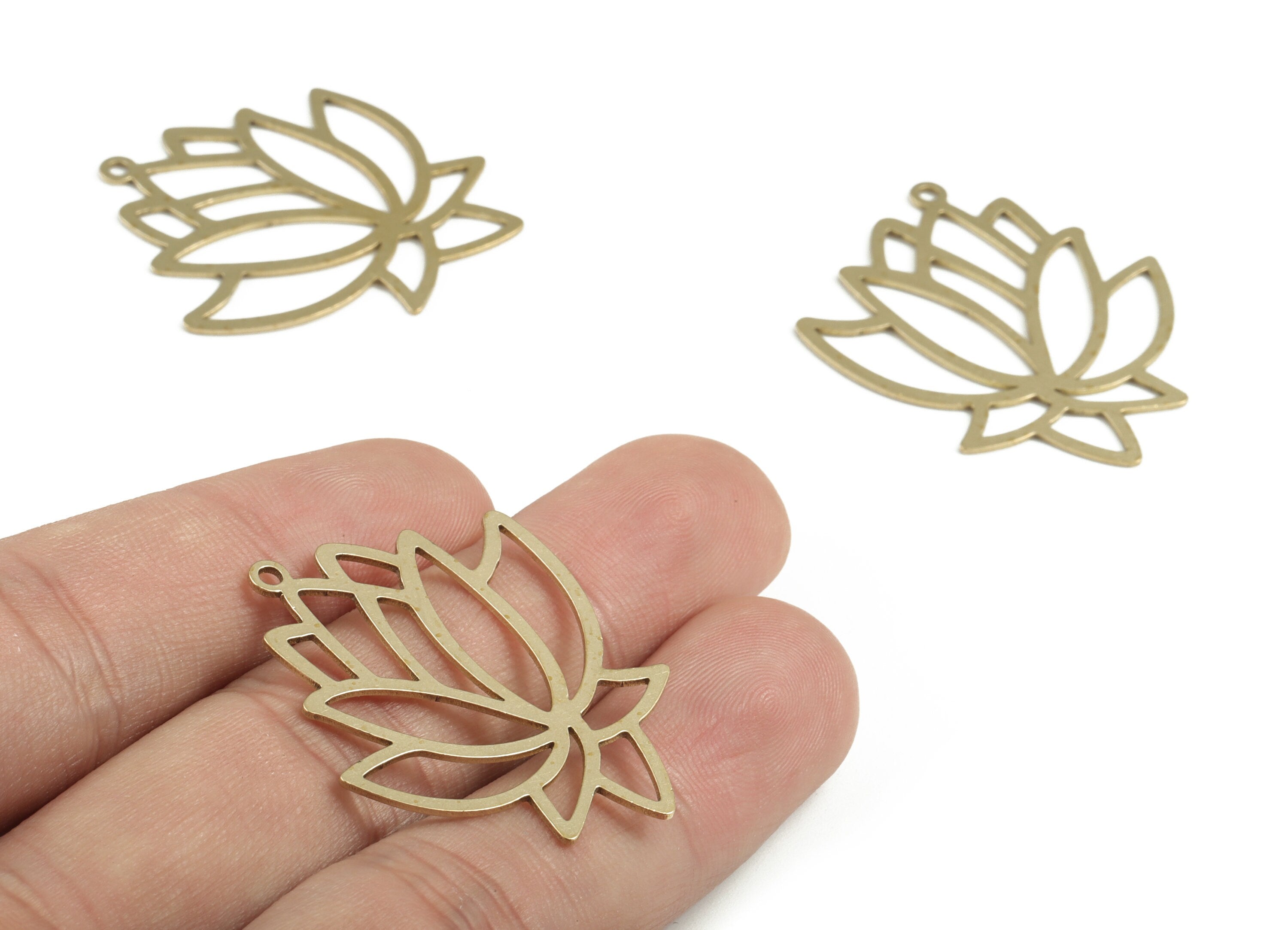 Brass Lotus Earring Charms - Raw Brass Flower Pendant - Lotus Dangle Earring Charms - Jewelry Supplies - 37.05x32.42x0.78mm - PPM4039 - DOMEDBAZAAR