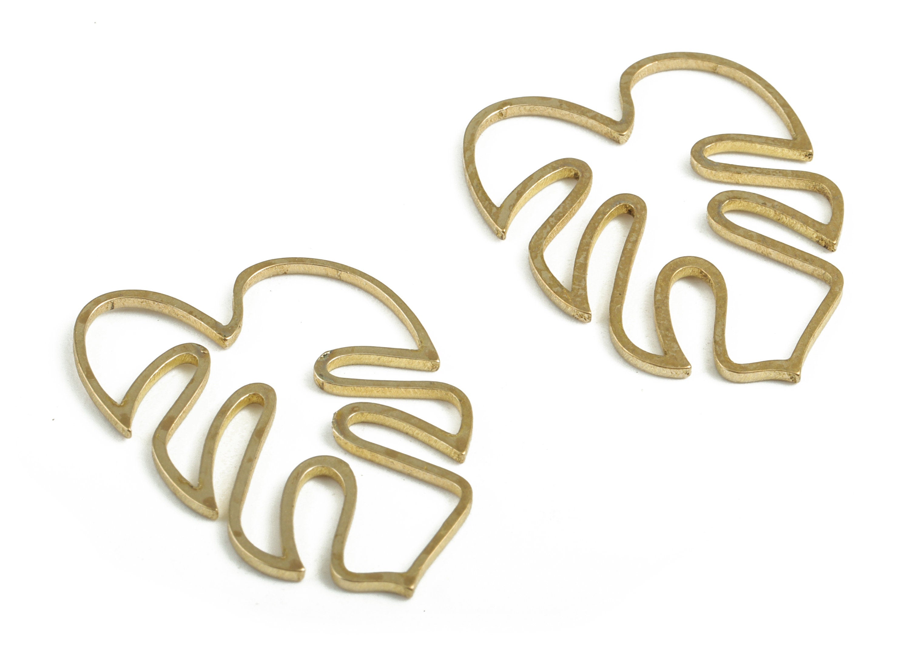 Brass Geometric Hollow Monstera Earring Charms - Raw Brass Leaf Pendant - Earring Findings - Jewelry Supplies - 24.66x18.95x0.94mm - PP3742 - DOMEDBAZAAR