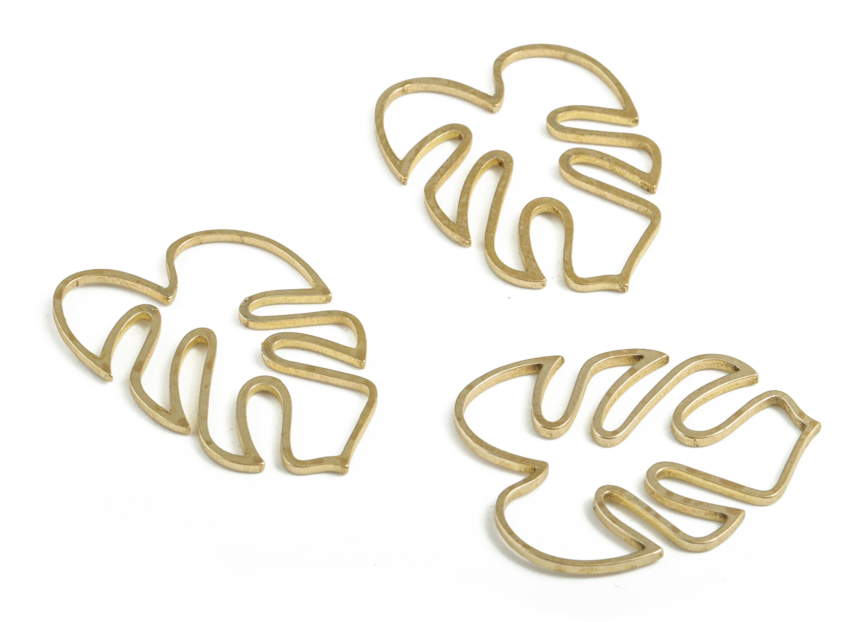 Brass Geometric Hollow Monstera Earring Charms - Raw Brass Leaf Pendant - Earring Findings - Jewelry Supplies - 24.66x18.95x0.94mm - PP3742 - DOMEDBAZAAR