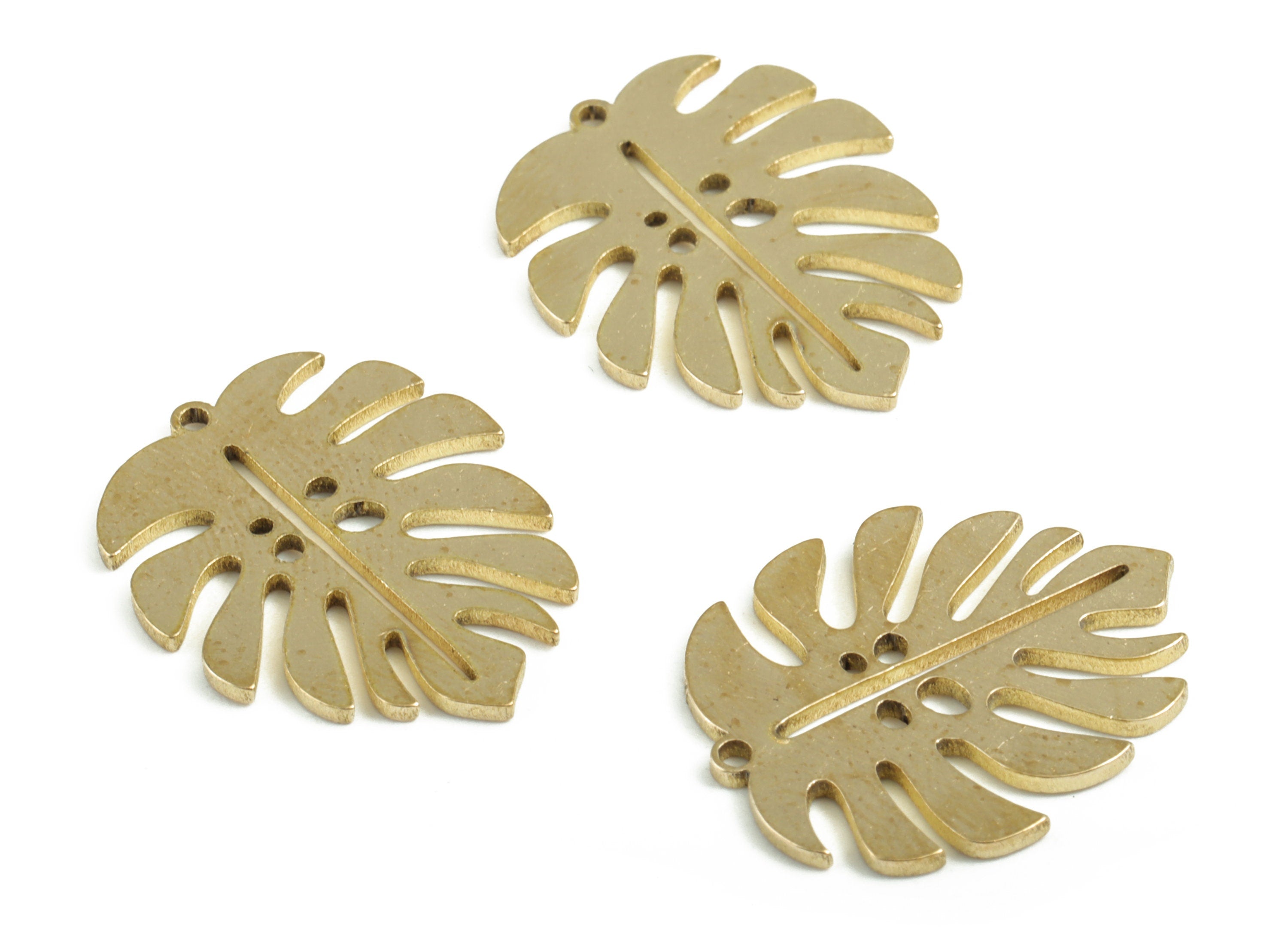 Brass Monstera Earring Charms - Raw Brass Leaf Pendant - Earring Findings - Jewelry Supplies - 20.12x16.54x0.95mm - PP3716 - DOMEDBAZAAR