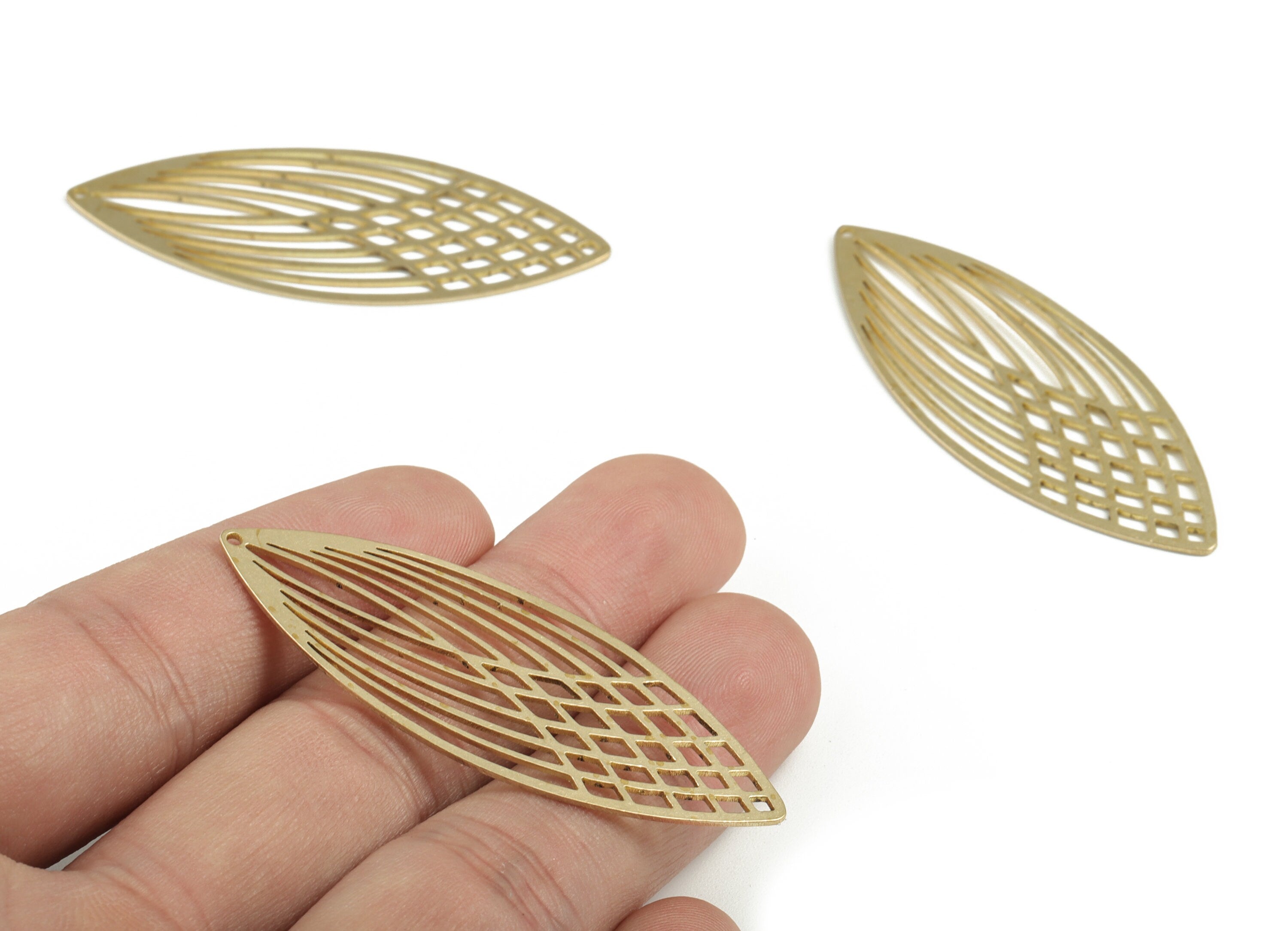 Brass Leaf Earring Charms - Raw Brass Leaf Pendant - Earrings Finding - Jewelry Supplies - 55.39x22.12x0.7mm - PPM4059 - DOMEDBAZAAR