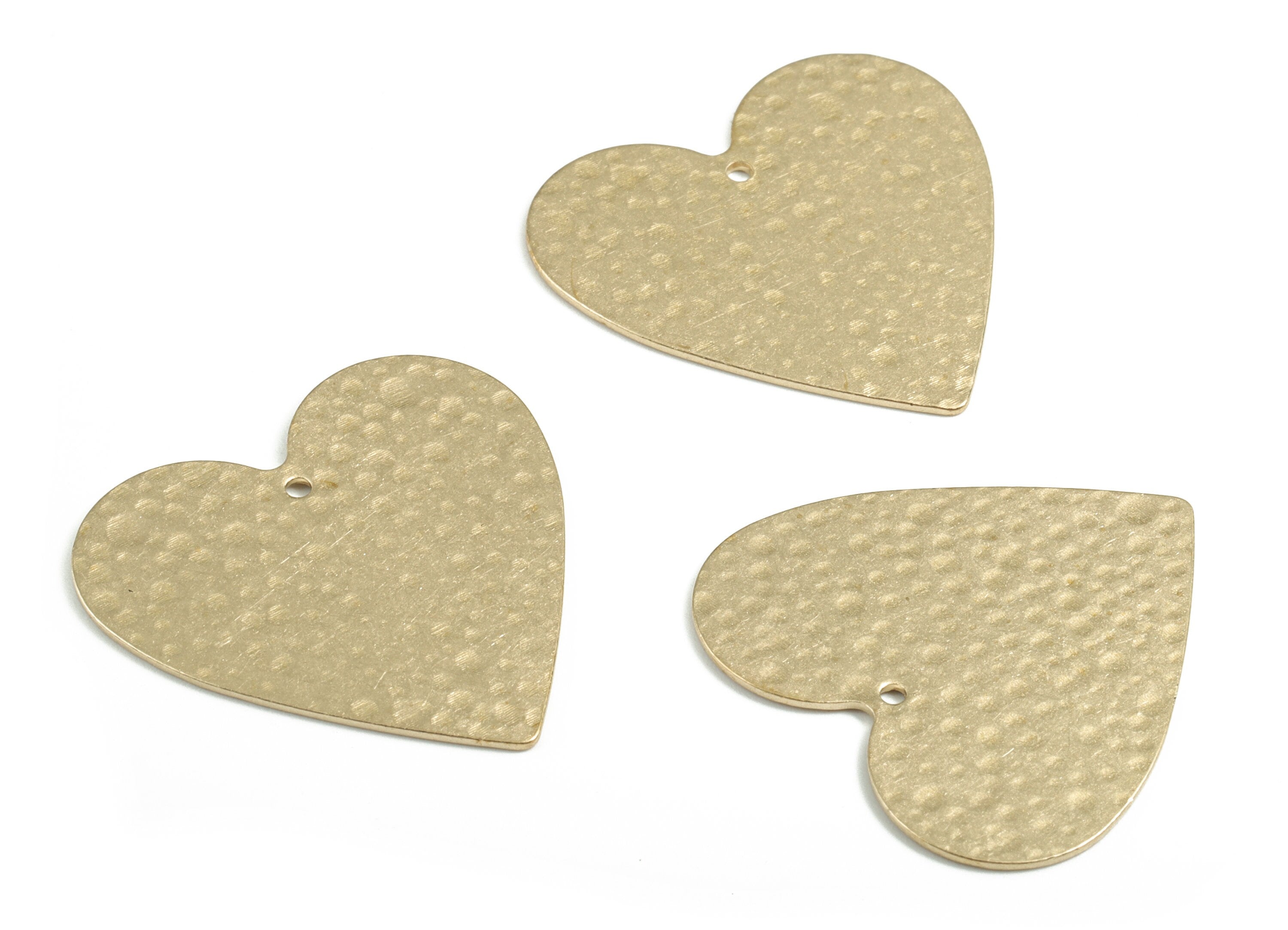 Brass Hammered Heart Earring Charms - Raw Brass Heart Pendant - Earring Findings - DIY Heart Jewelry Supplies - 31.7x31.14x0.84mm - PP3672 - DOMEDBAZAAR
