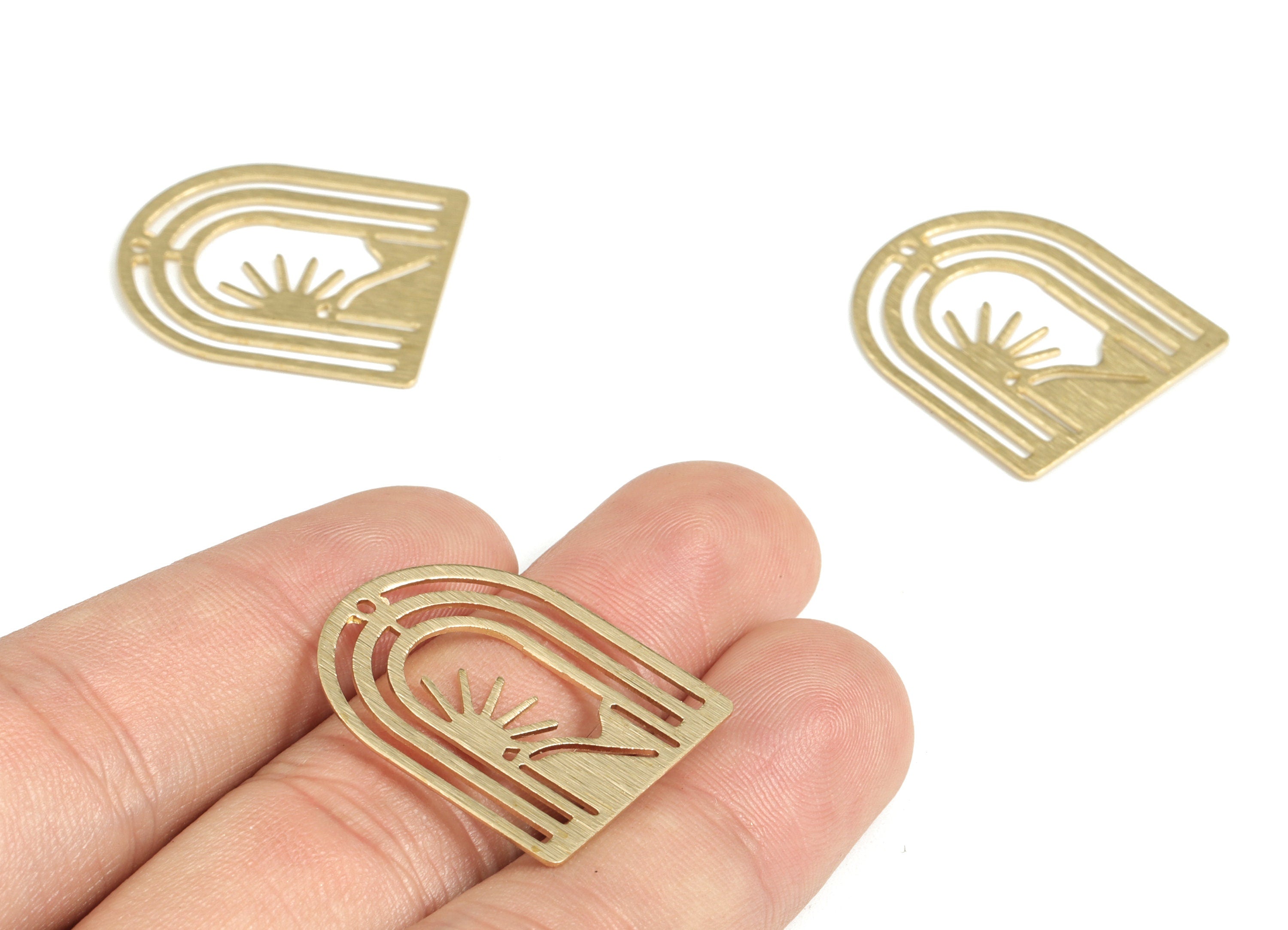 Brass Textured Rectangles Domed Earring Charms - Raw Brass Rainbow Mountain Pendant - Jewelry Making Supplies - 26.72x22.88x0.64mm - PP3828 - DOMEDBAZAAR