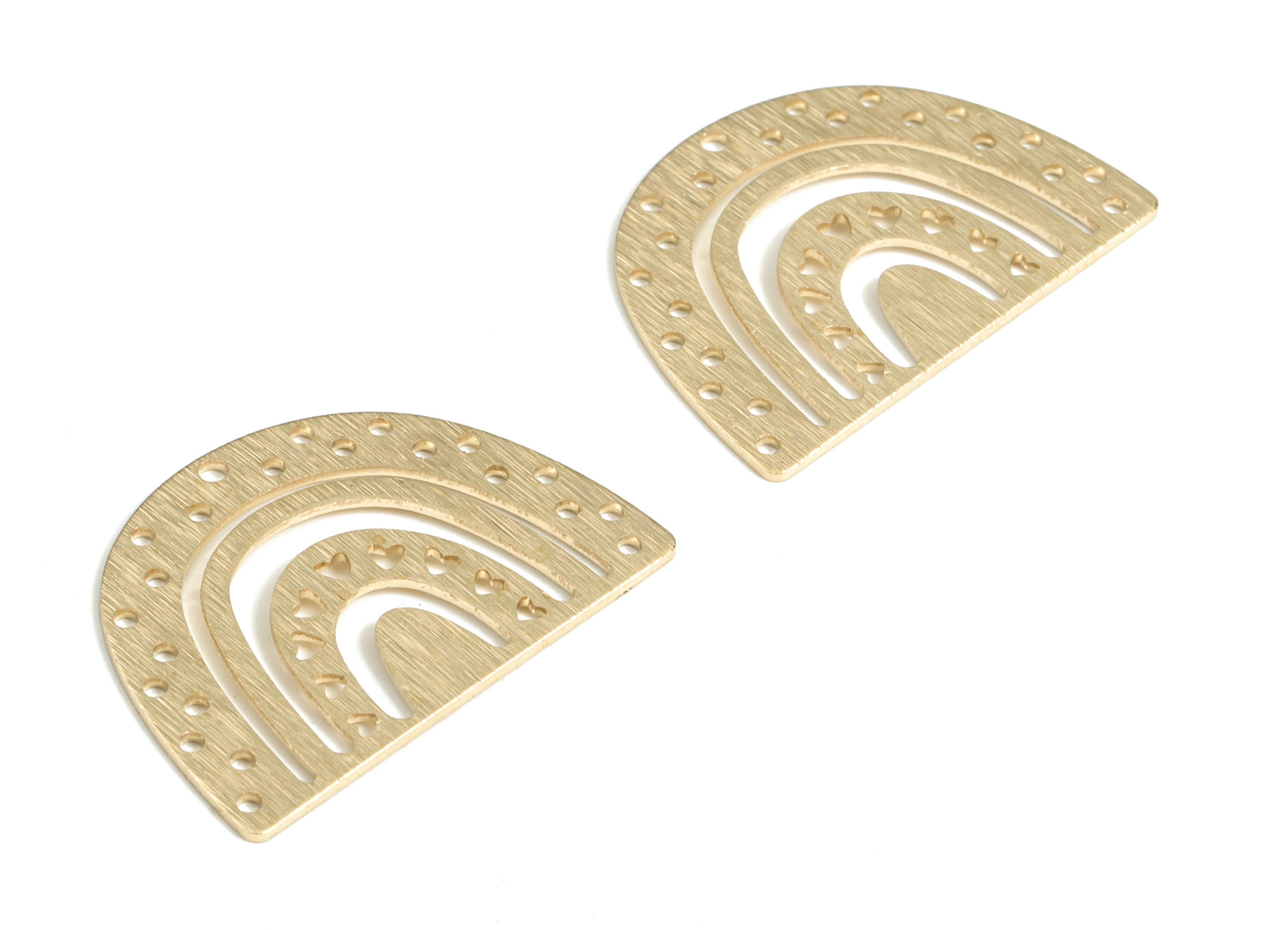 Brass Textured Semicircle Hearts Earring Charms - Raw Brass Half Moon Pendant - Jewelry Making Supplies - 30.65x21.38x0.97mm - PP3812 - DOMEDBAZAAR