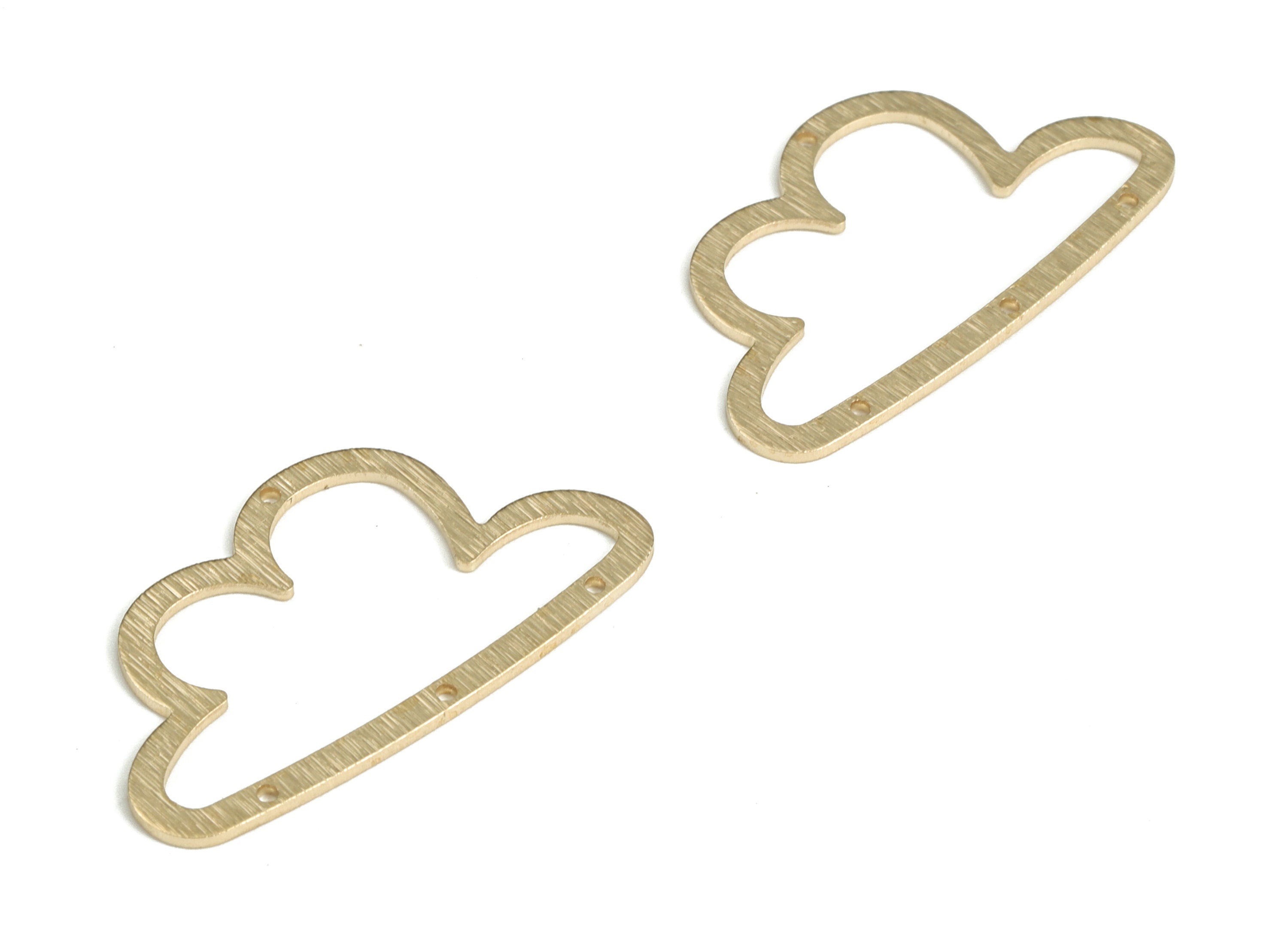Brass Textured Cloud Earring Connector - Raw Brass Cloud Earring Charms - 4 Holes - Jewelry Making Supplies - 30.01x17.03x0.77mm - PP3790 - DOMEDBAZAAR